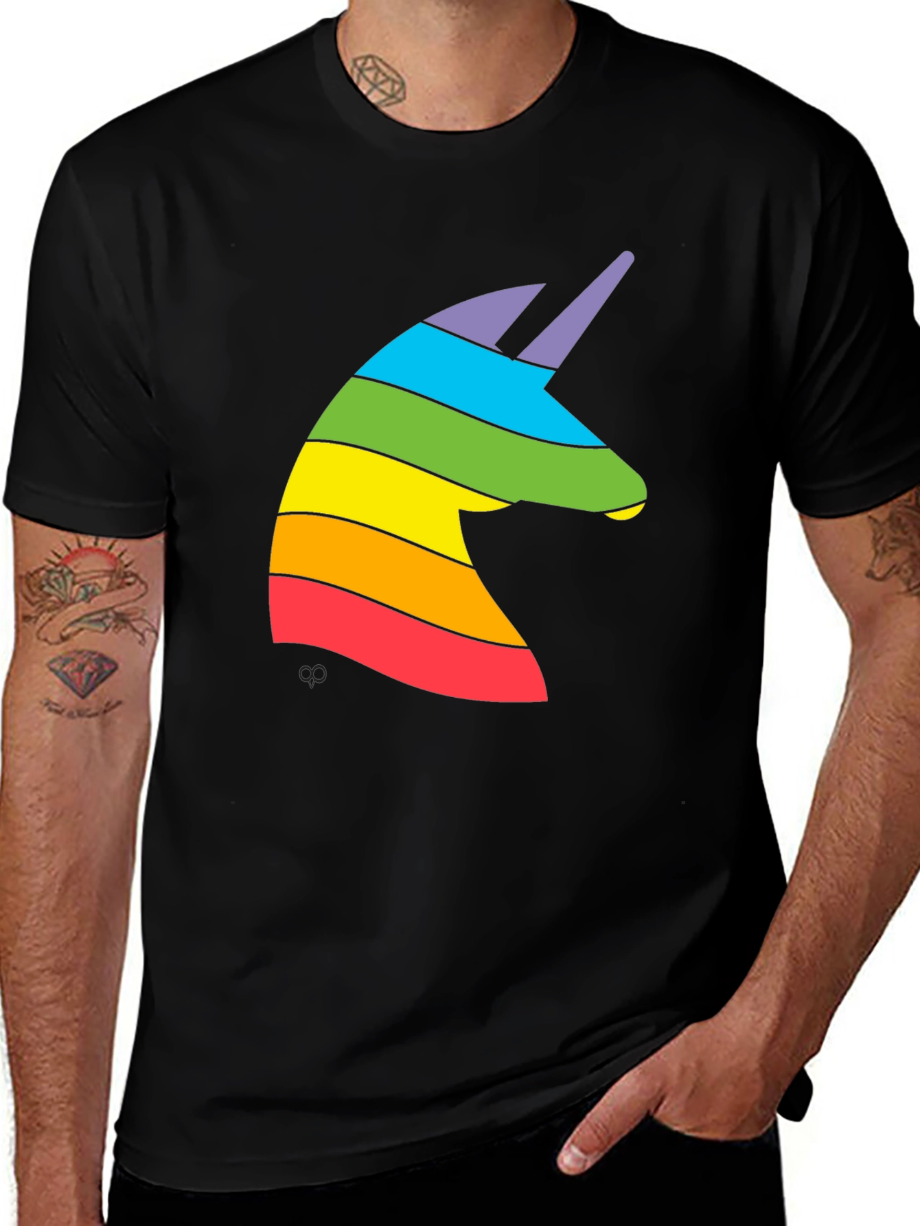 Variant 16 of Rainbow Unicorn Graphic Tee - Black Cotton T-Shirt
