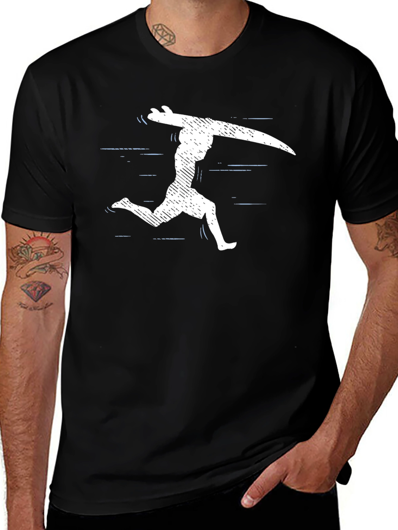 Variant 21 of Surf Runner Graphic Tee - Black Cotton T-Shirt