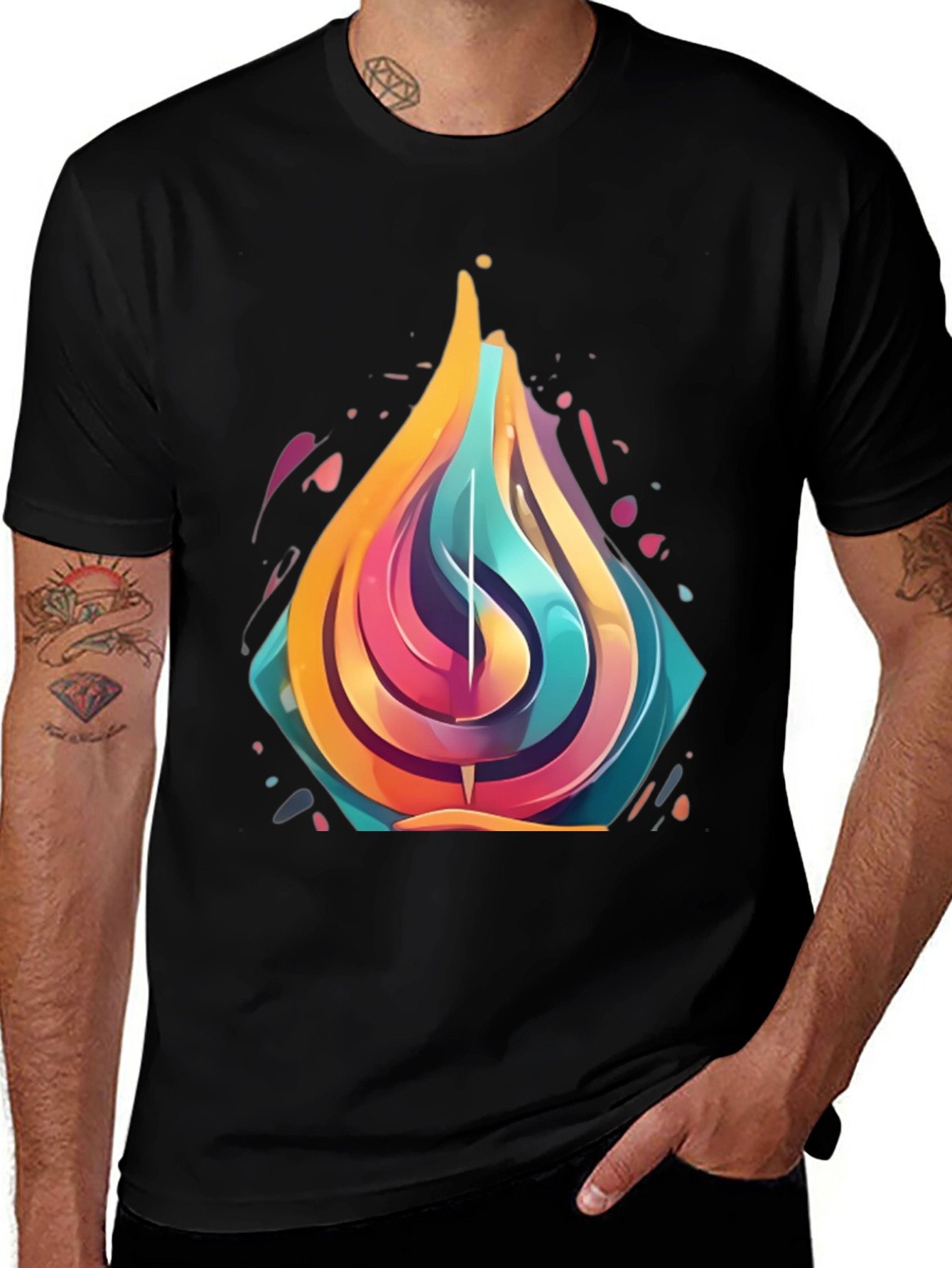 Variant 14 of Abstract Flame Graphic T-Shirt - Black