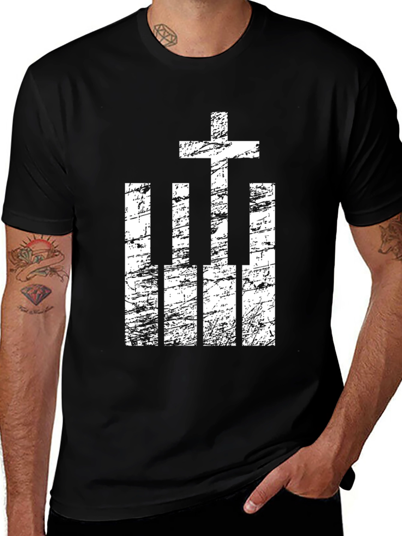 Variant 18 of Cross and Piano Keys Graphic T-Shirt