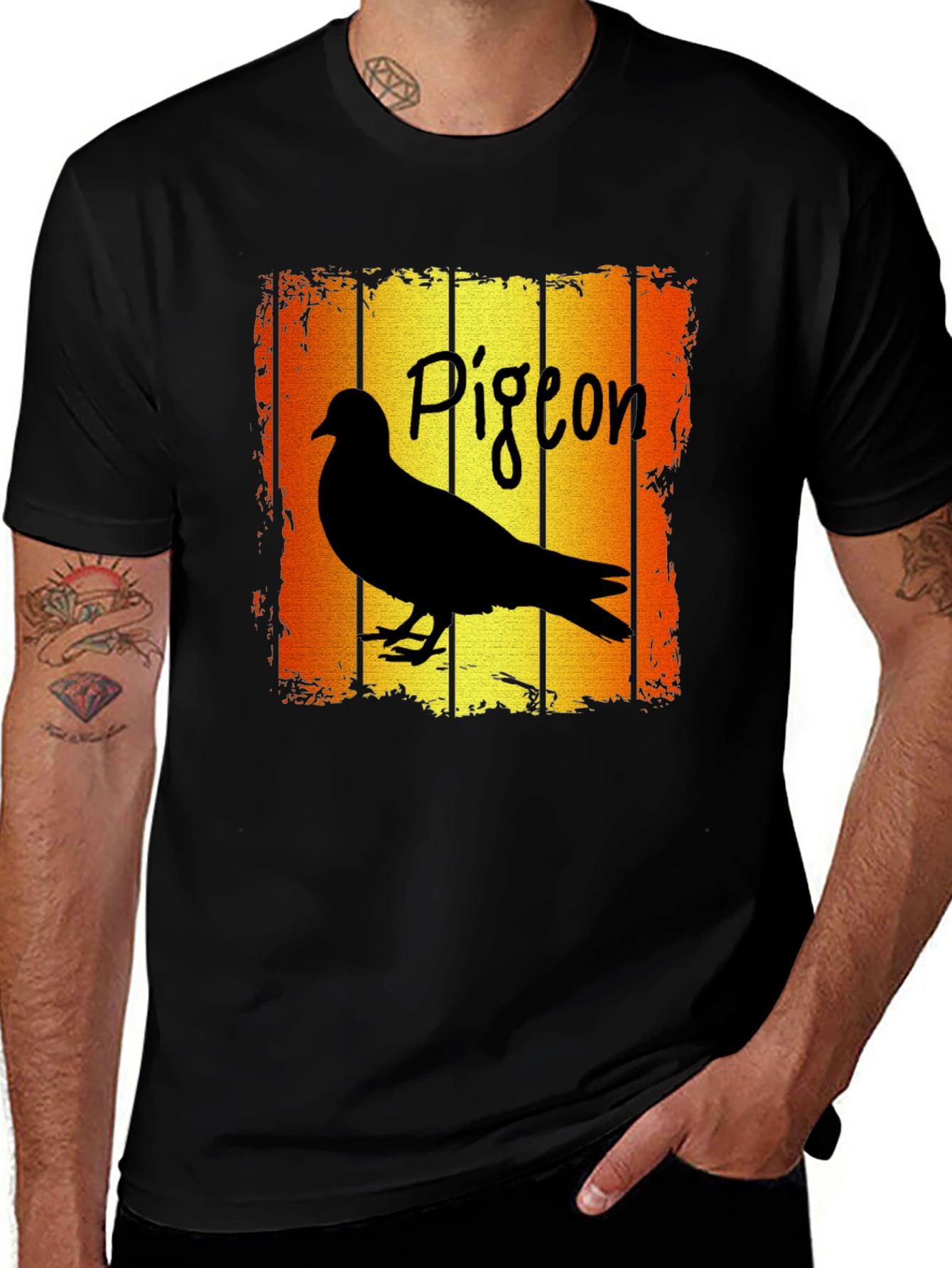 Pigeon T-Shirt - Retro Style Black Tee
