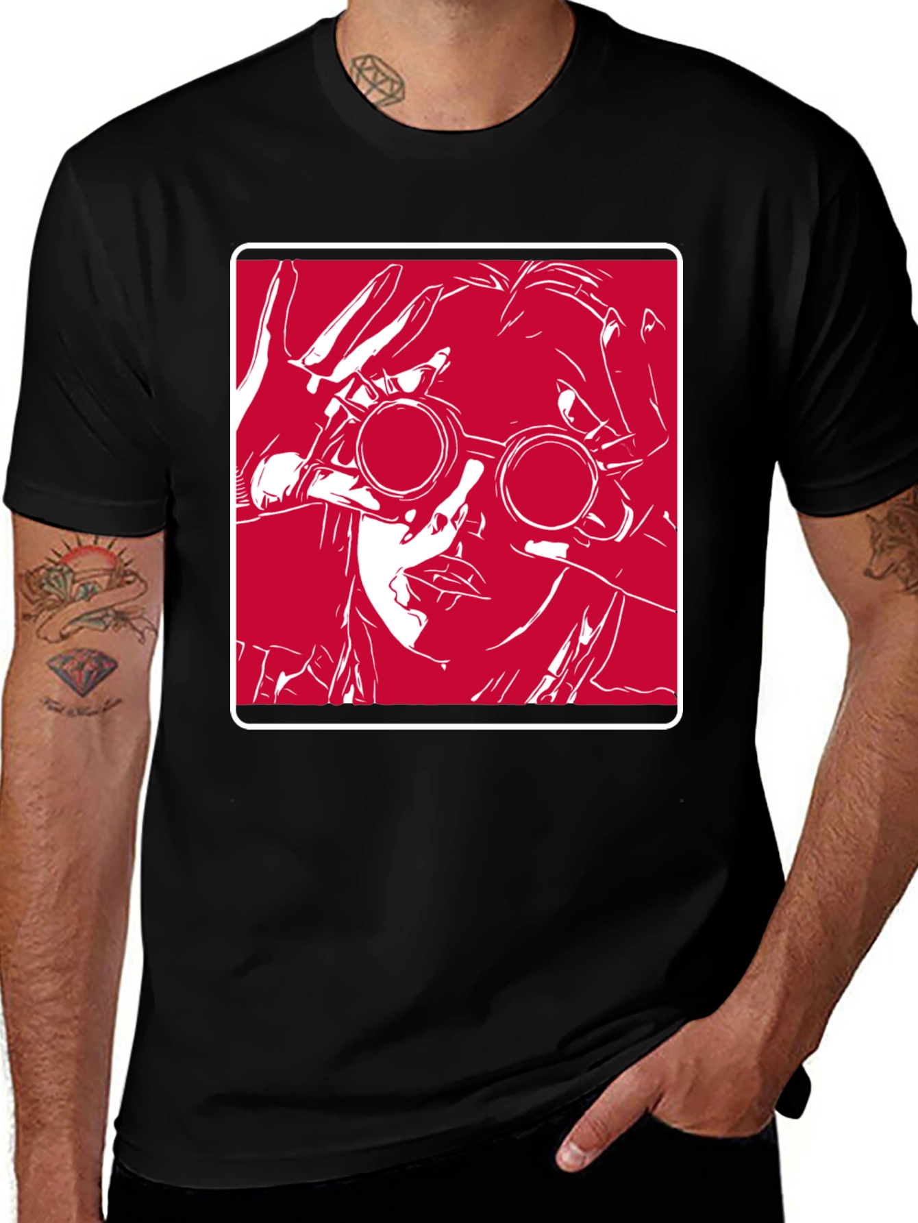 Variant 22 of Graphic T-Shirt - Red & White Design on Black
