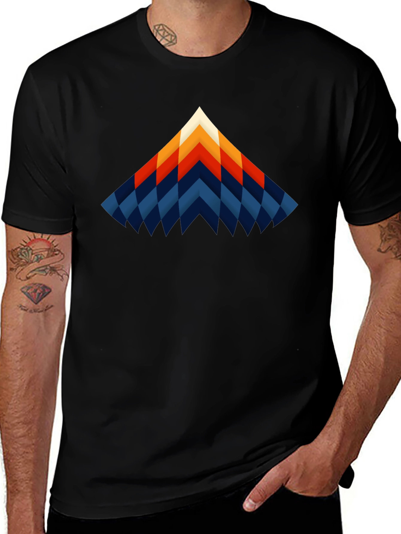 Variant 12 of Geometric Chevron Graphic Black T-Shirt
