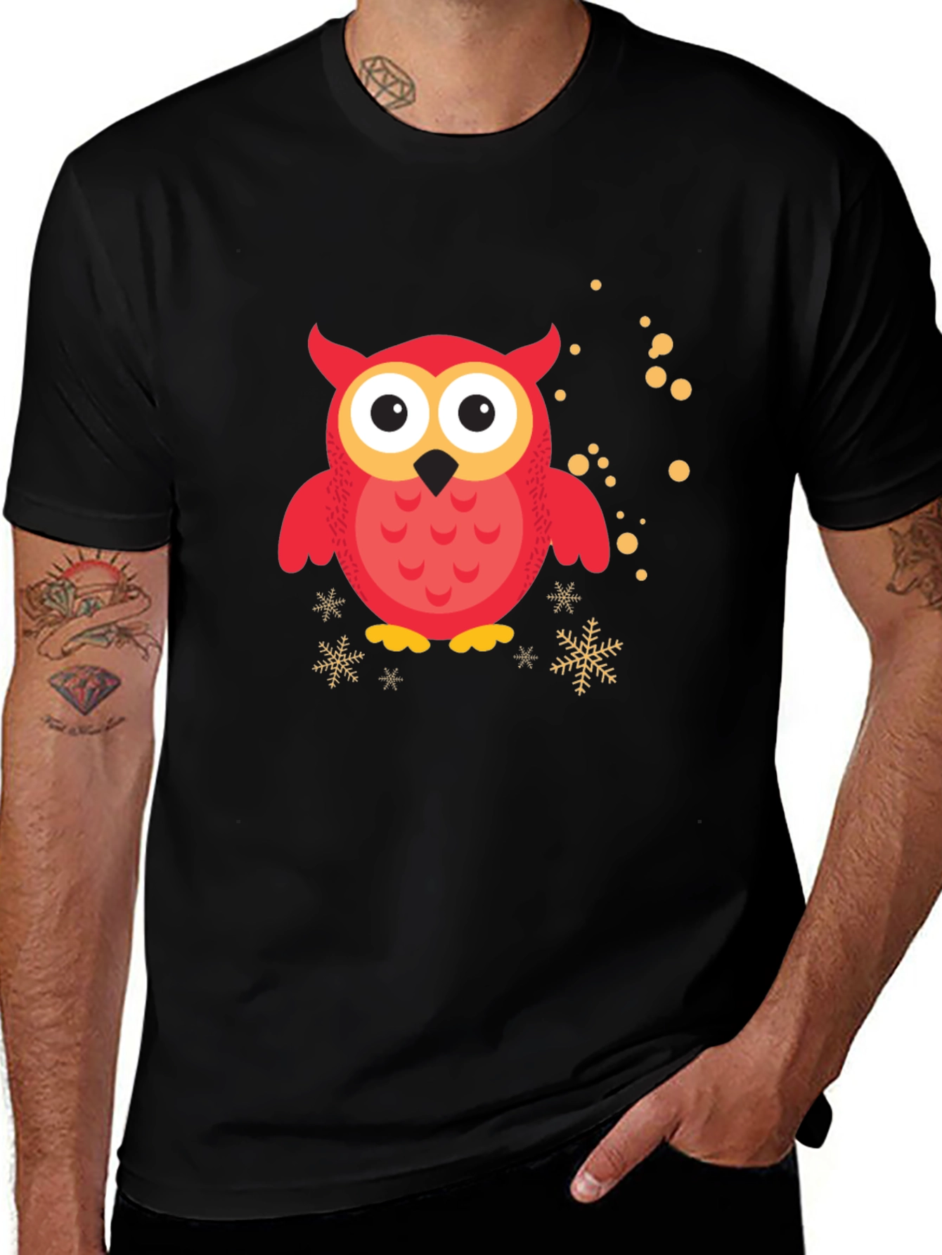 Variant 20 of Festive Owl Graphic Tee - Black Crew Neck