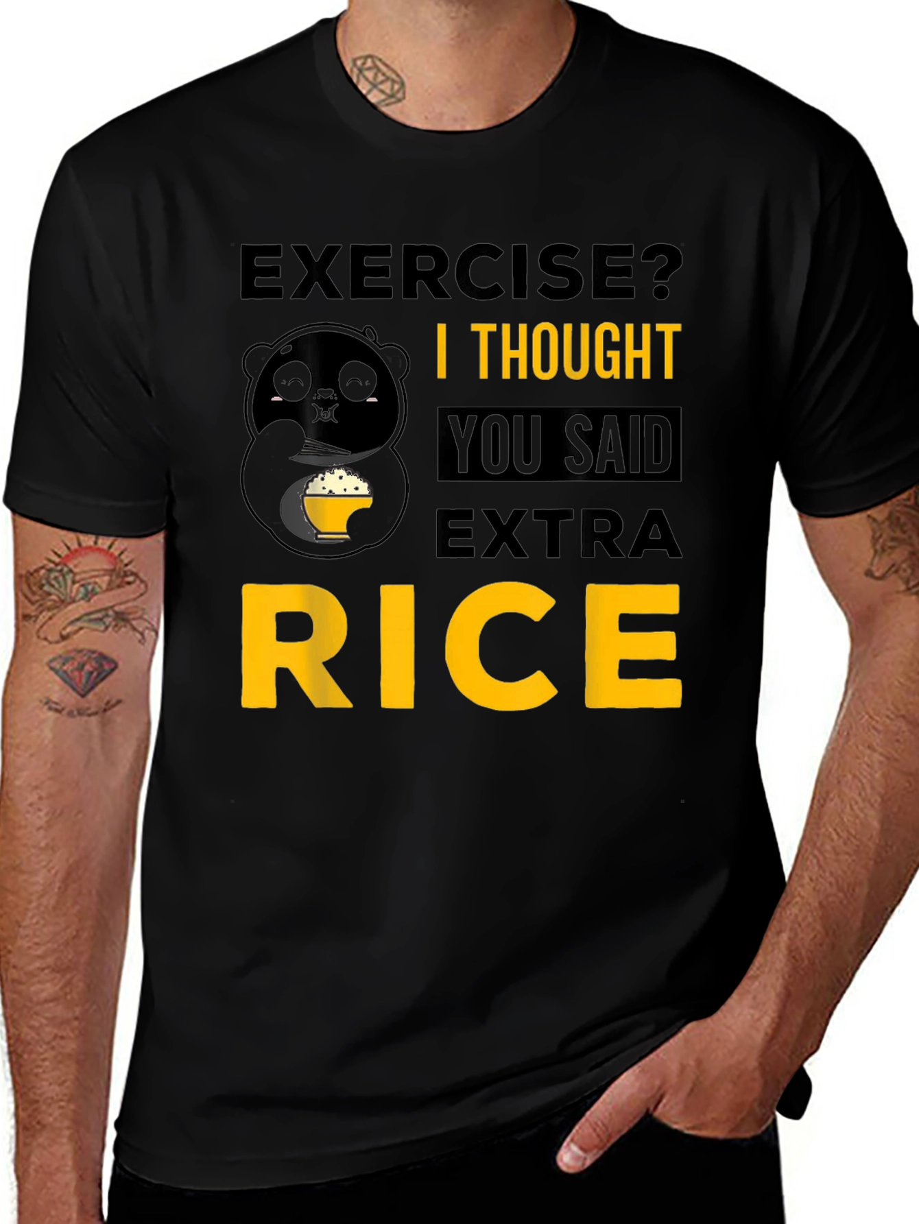 Variant 28 of Exercise? Extra Rice Panda T-Shirt - Funny Foodie Tee