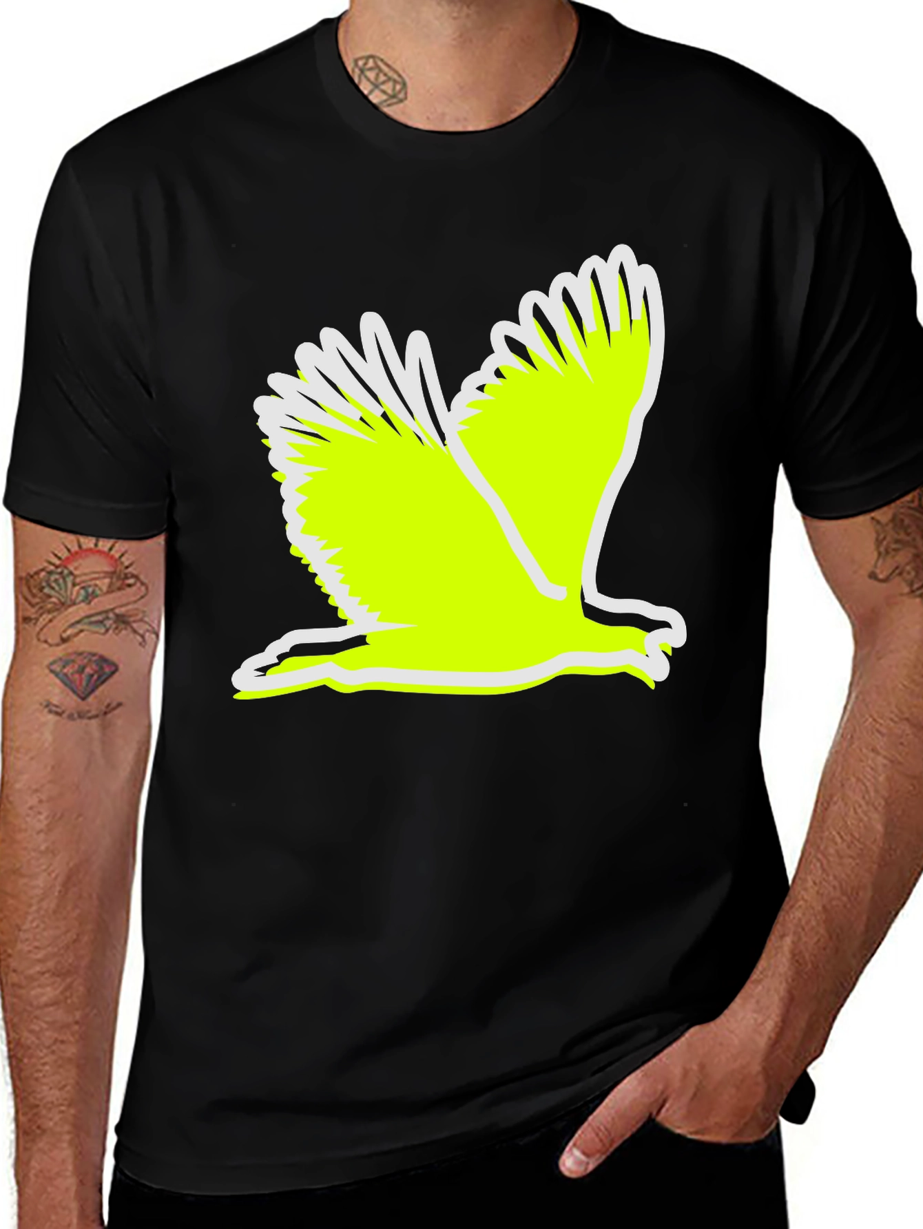 Black Black T-Shirt with Flying Bird Graphic main image