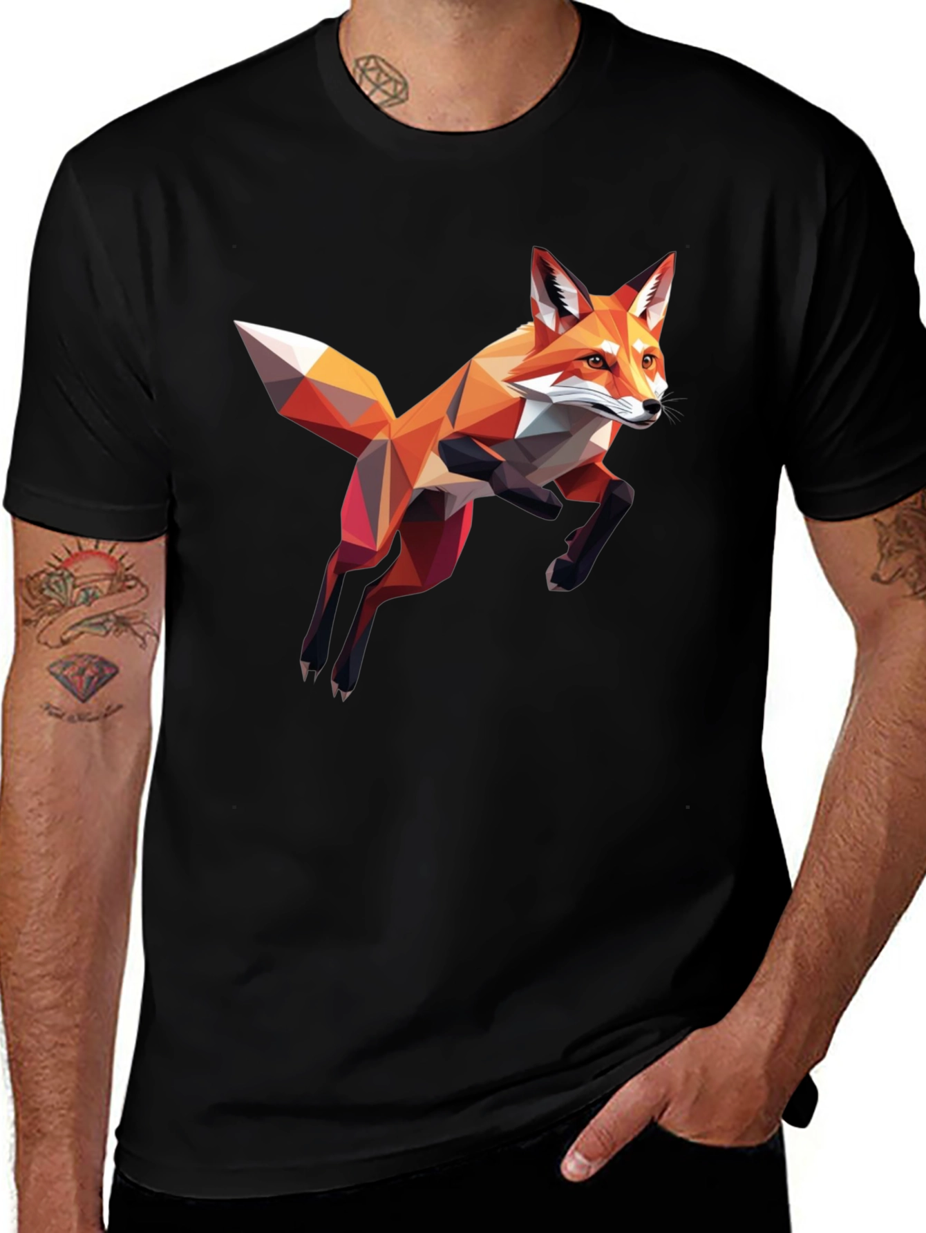 Variant 23 of Geometric Fox Graphic T-Shirt - Black