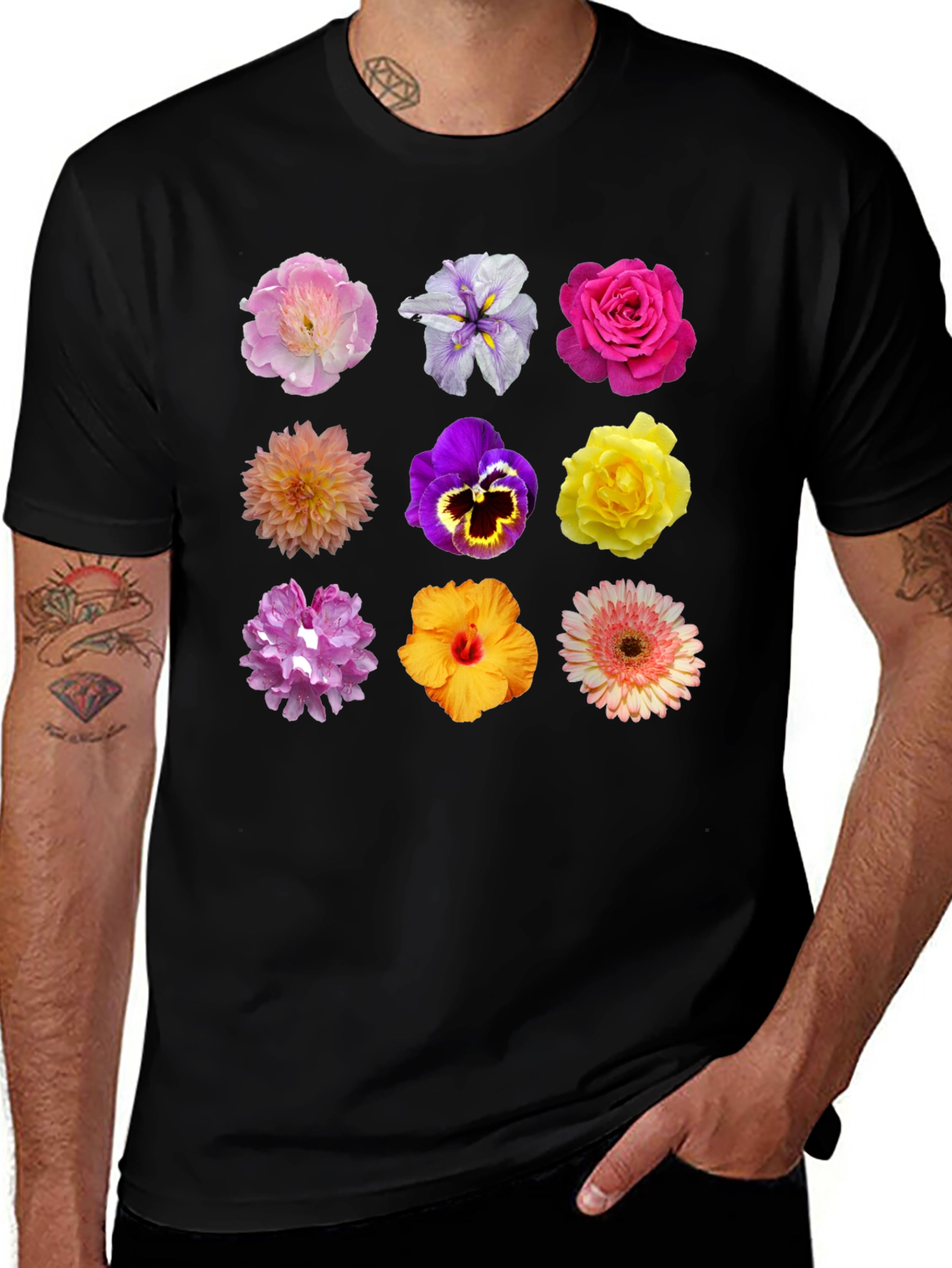 Variant 29 of Floral Print Black T-Shirt for Men