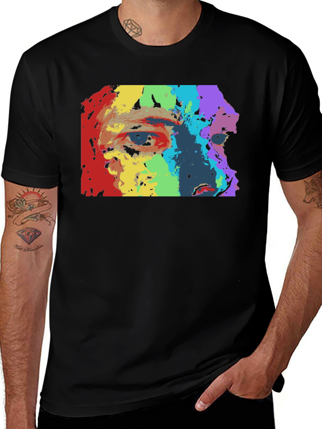 Rainbow Face Black T-Shirt