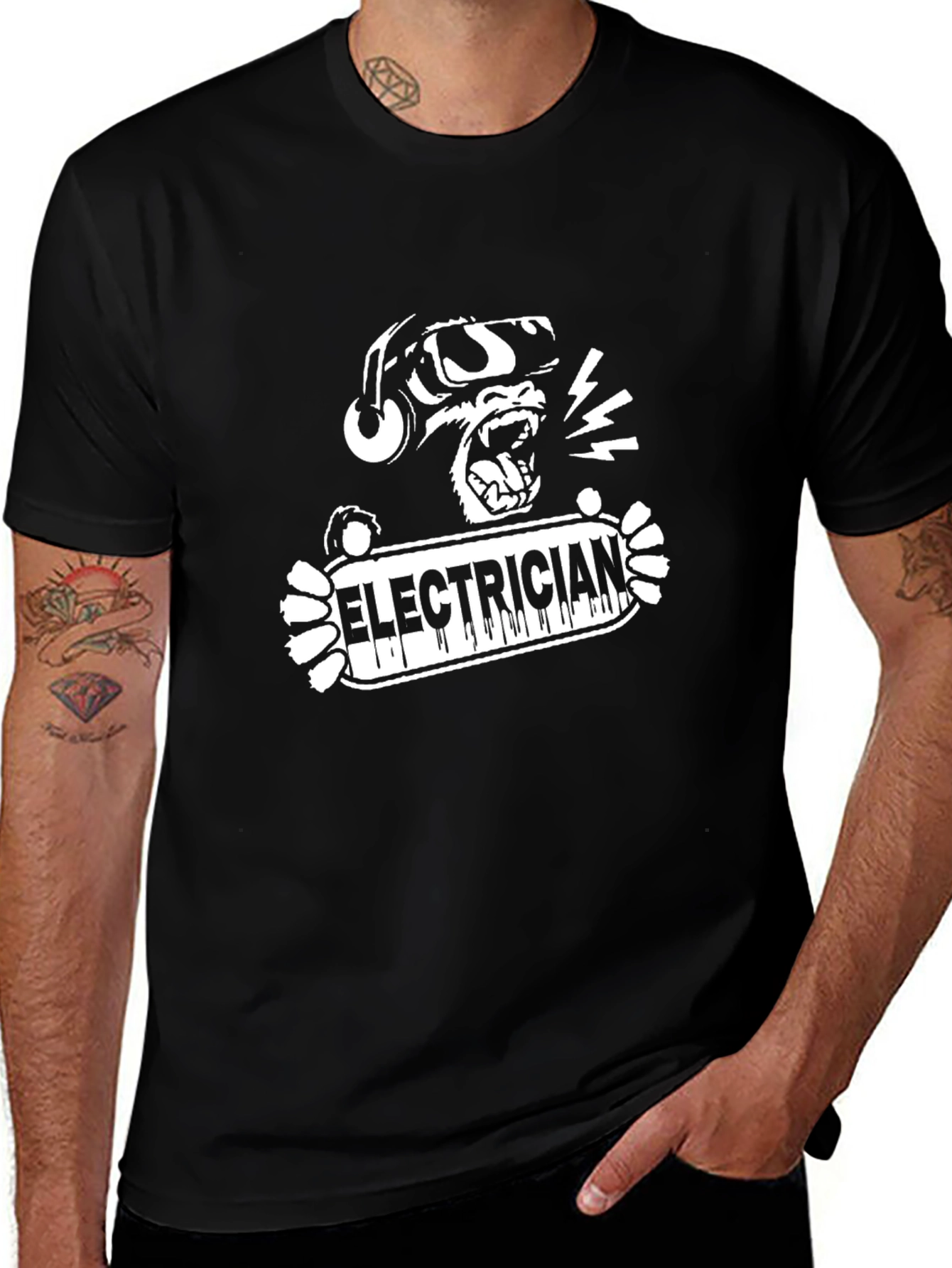 Variant 22 of Electrician Monkey Graphic Black T-Shirt