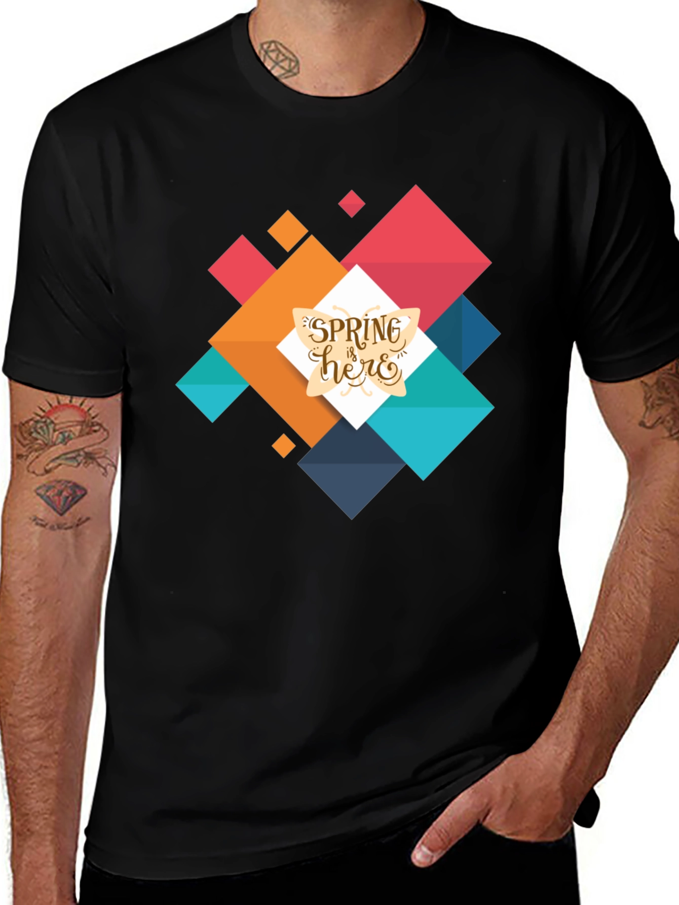 Variant 13 of Spring Here Graphic Tee - Trendy Men's Black T-Shirt