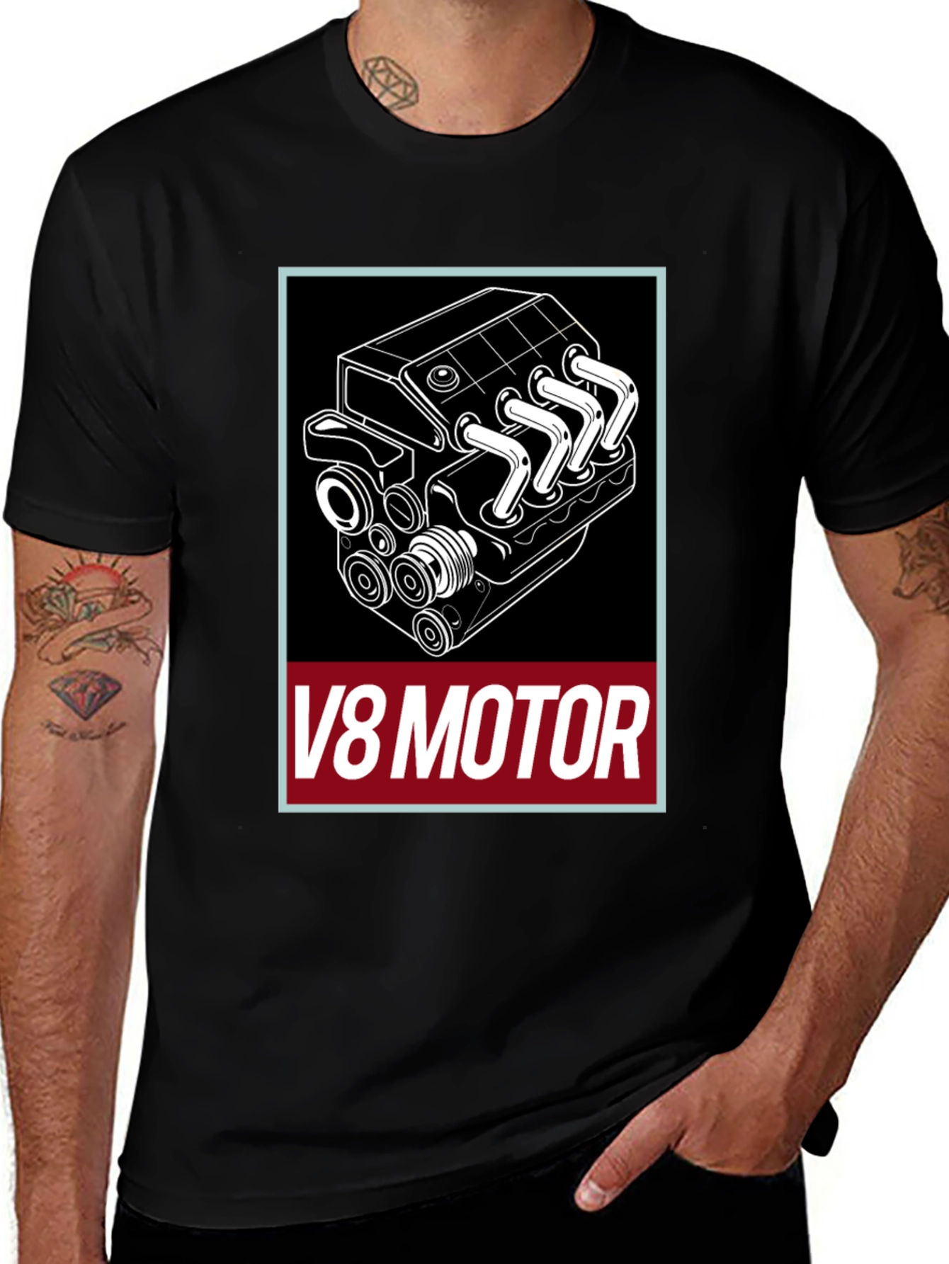 V8 Motor Graphic Tee - Black Cotton T-Shirt