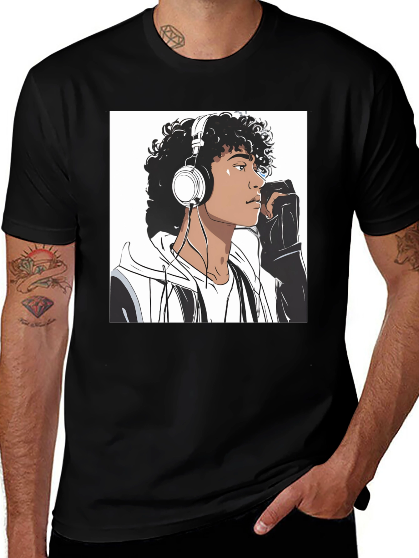 Variant 26 of Cool Graphic Tee - Man Listening to Music