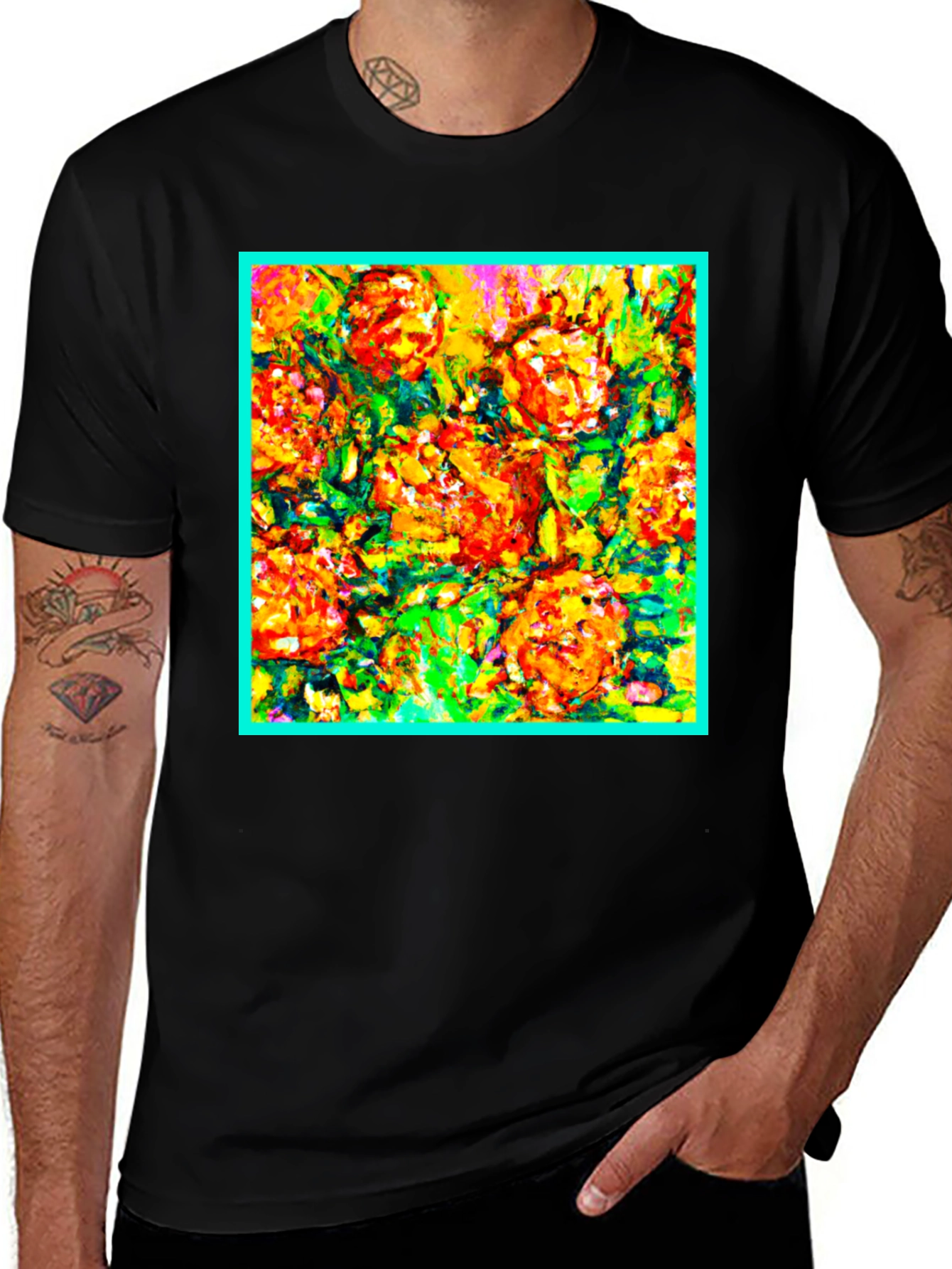 Variant 9 of Floral Abstract Art Graphic Tee - Men's Black T-Shirt