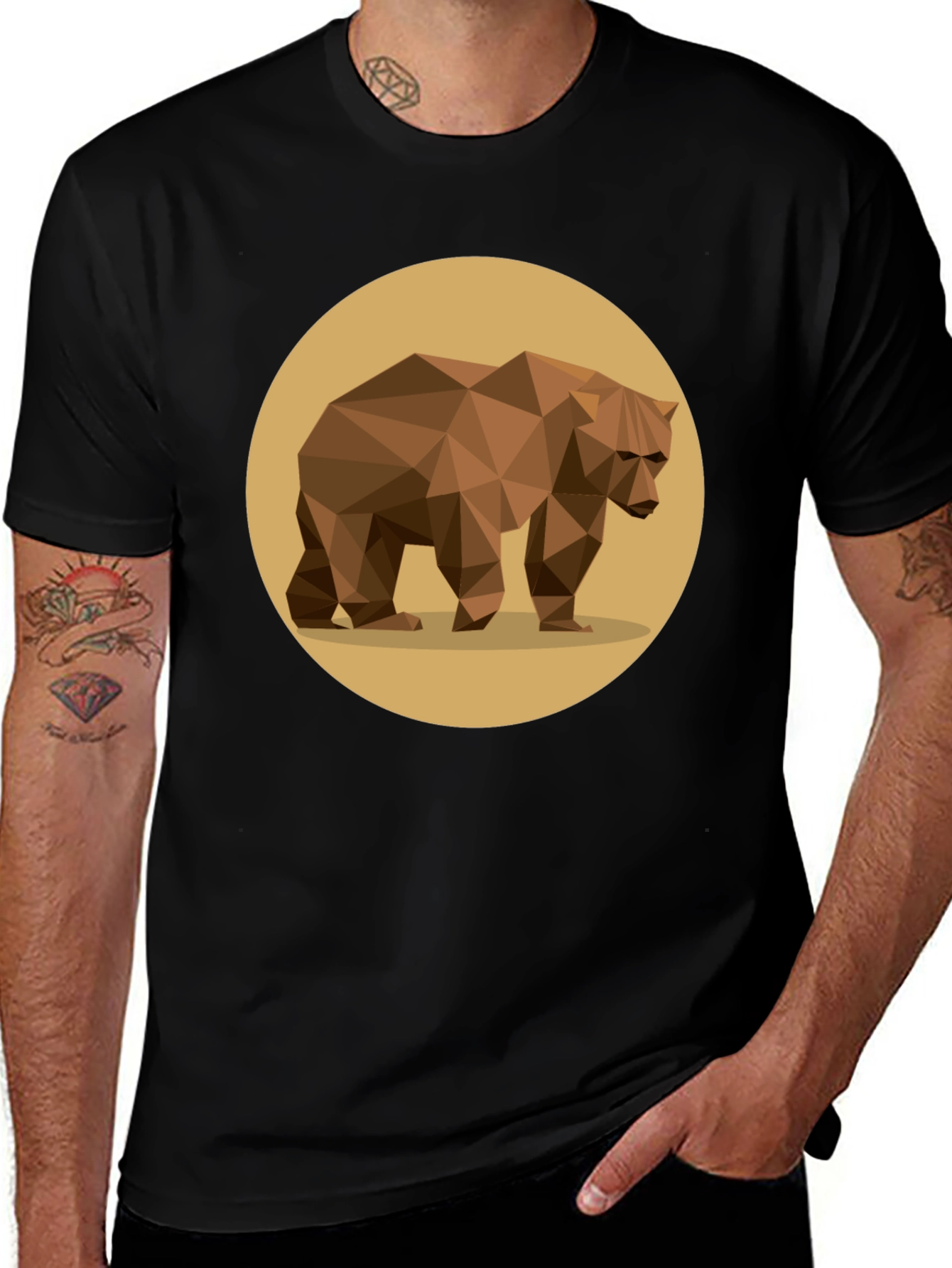Variant 23 of Geometric Bear Graphic Tee - Stylish Men's Black T-Shirt