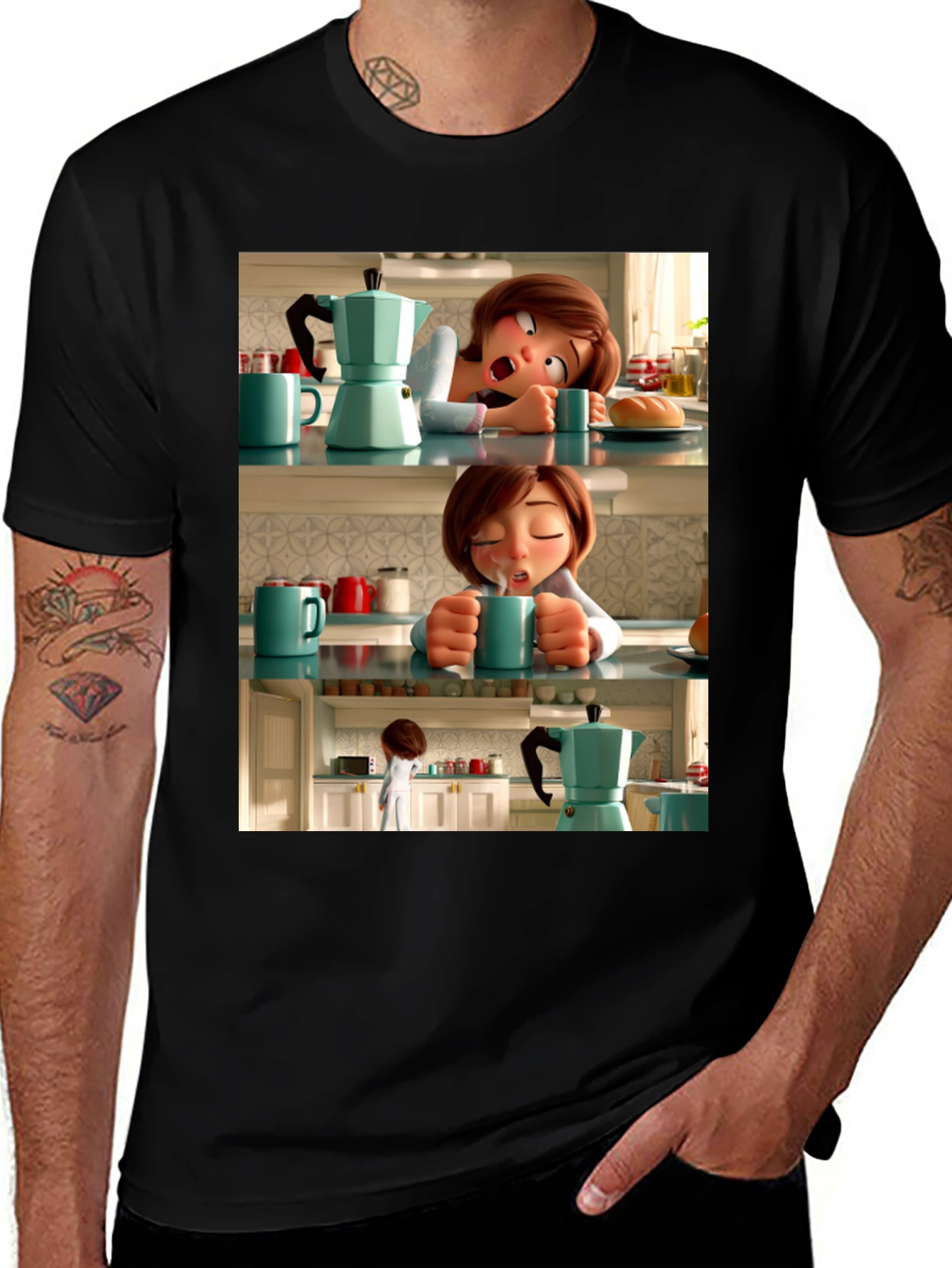 Variant 24 of Animated Coffee Lover T-Shirt - Relaxed Morning Vibes
