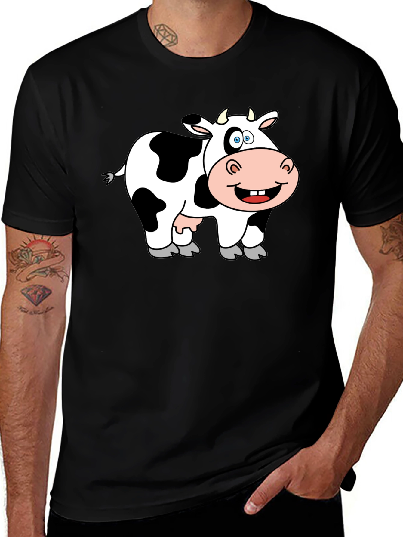 Variant 6 of Black T-Shirt with Cartoon Cow Graphic