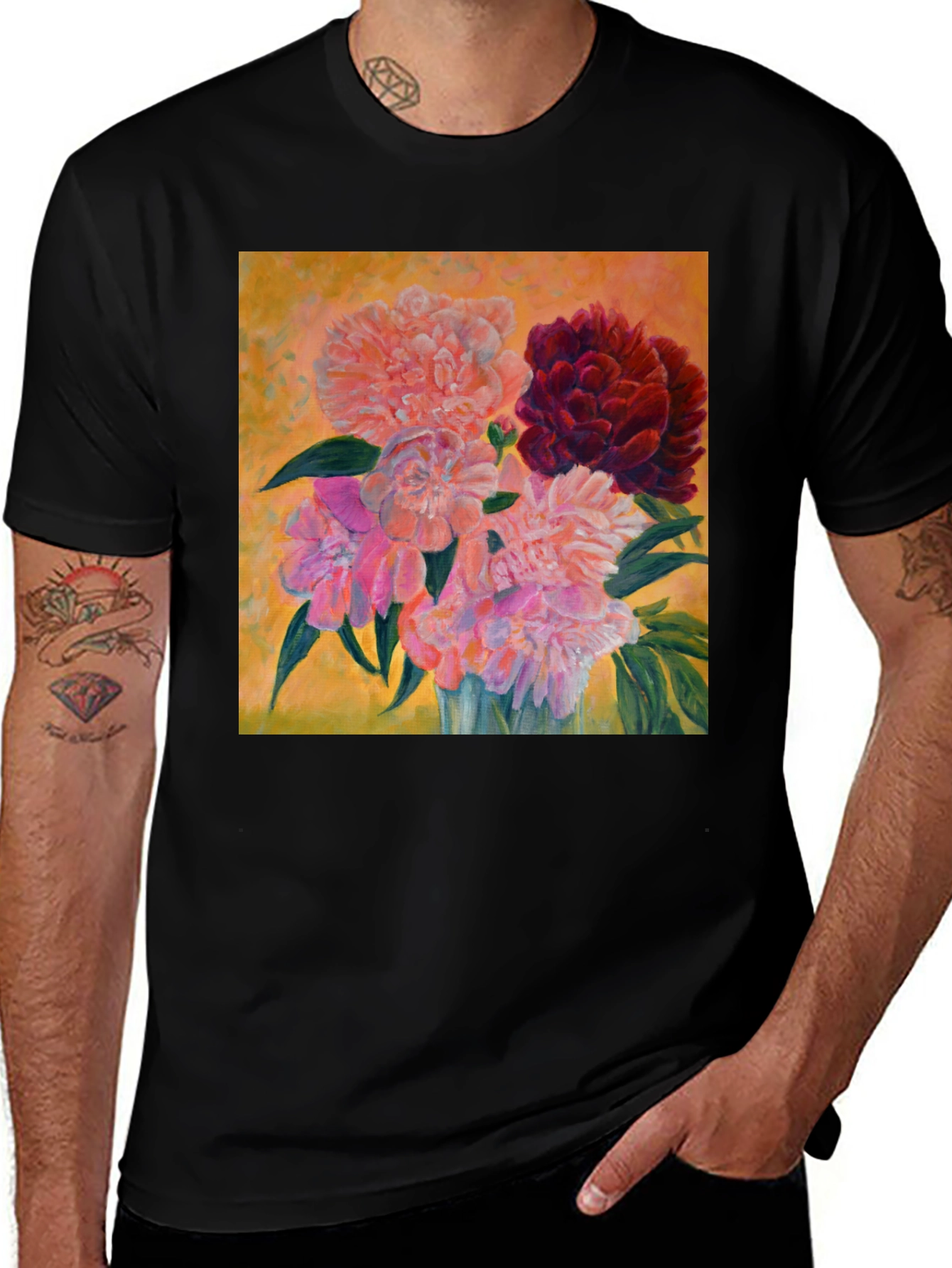 Variant 17 of Floral Art T-Shirt - Unique Peony Design