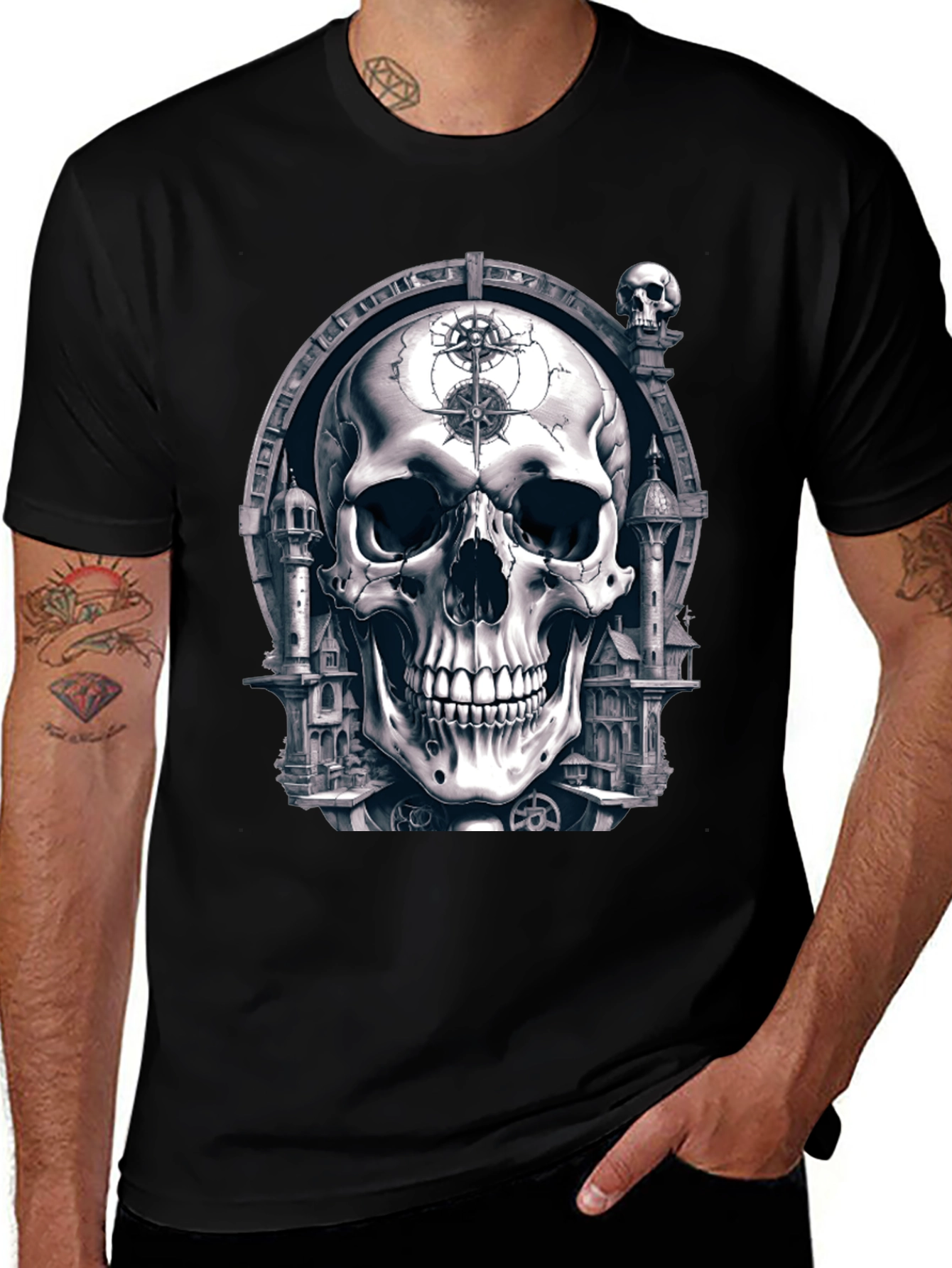 Variant 2 of Skull & Compass Graphic Tee - Men's Black T-Shirt