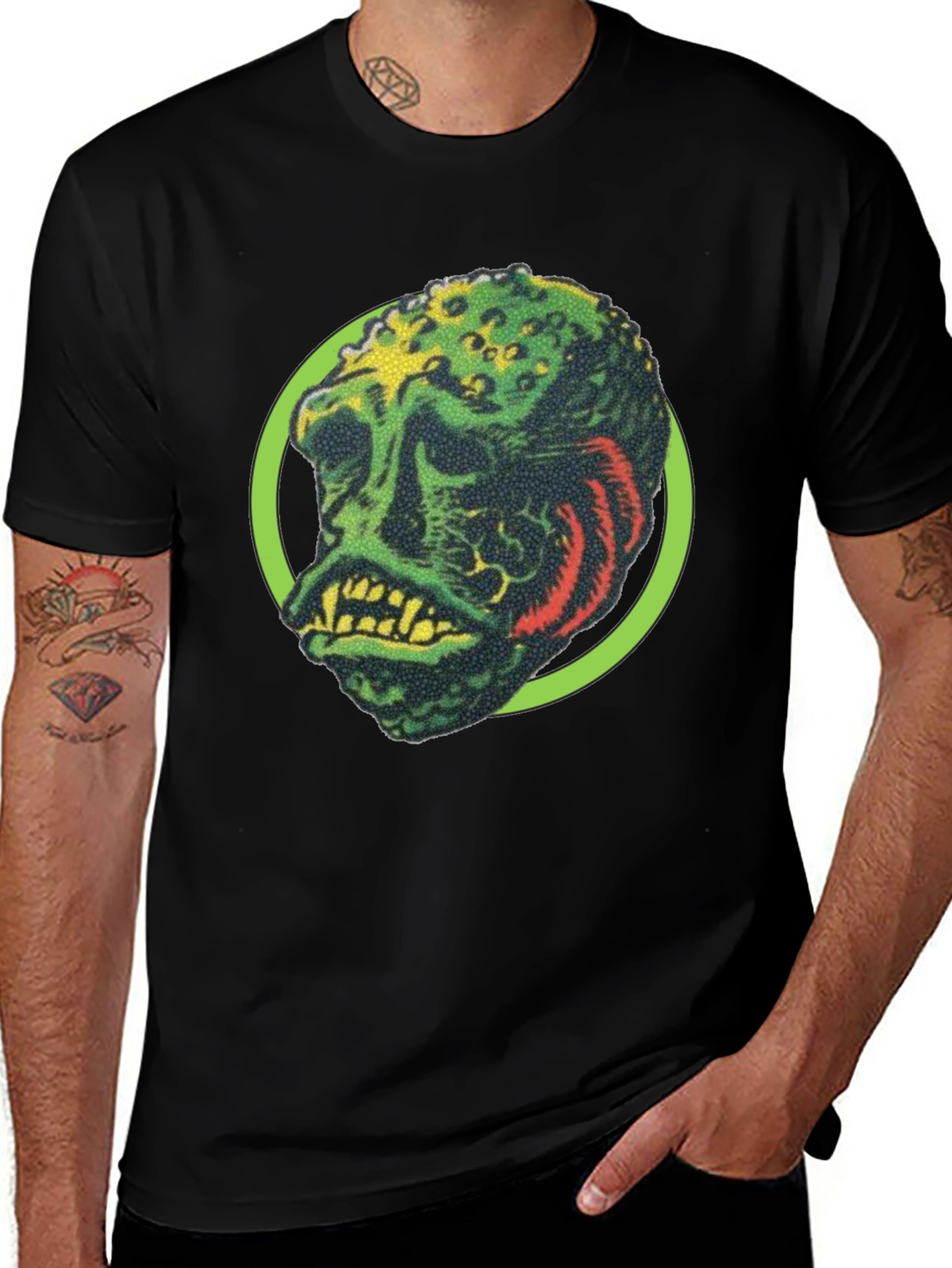 Variant 15 of Retro Monster Graphic Tee - Black Crew Neck Shirt