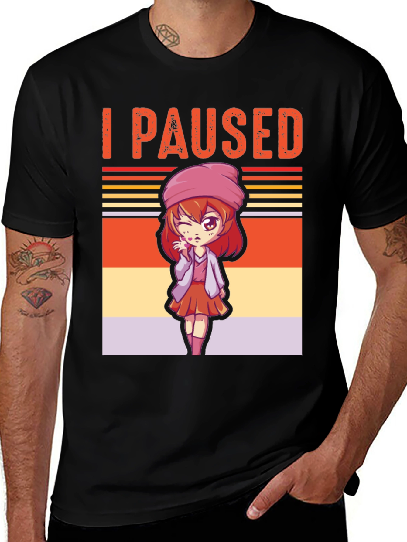 Black I Paused My Game Anime Girl T-Shirt main image