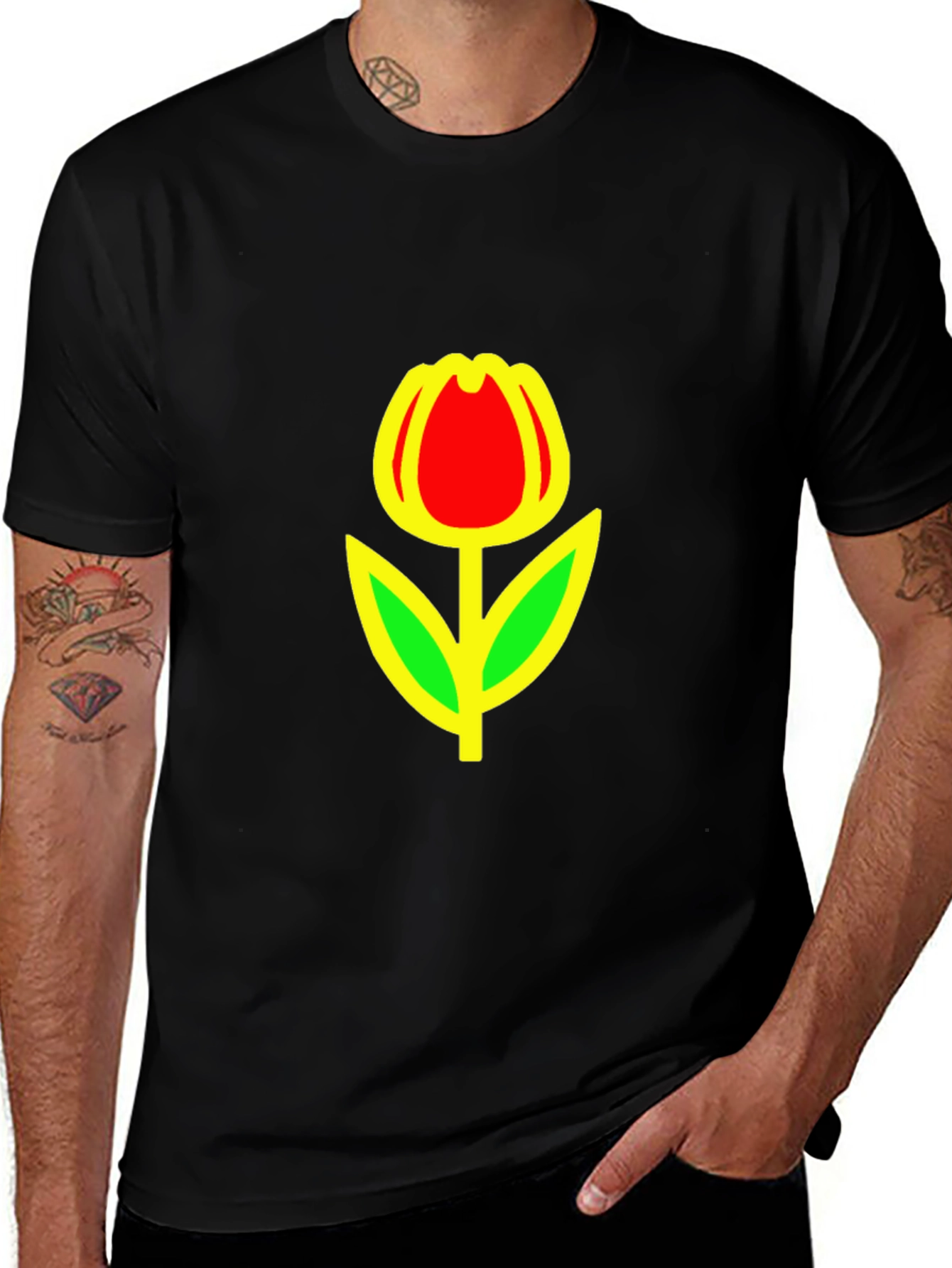 Variant 4 of Red Tulip Graphic Black T-Shirt