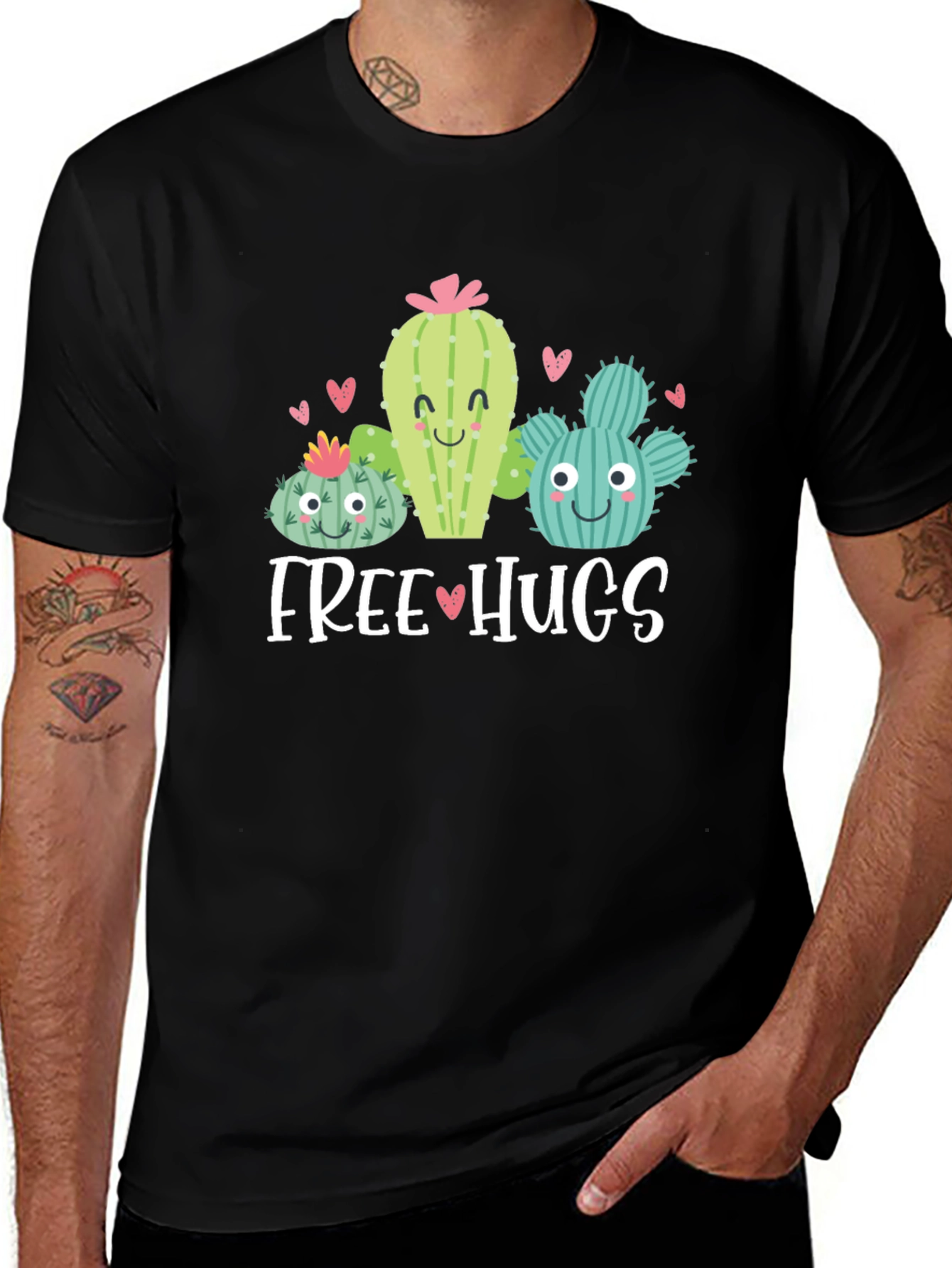 Variant 20 of Free Hugs Cactus Graphic Tee - Trendy Soft Cotton Shirt