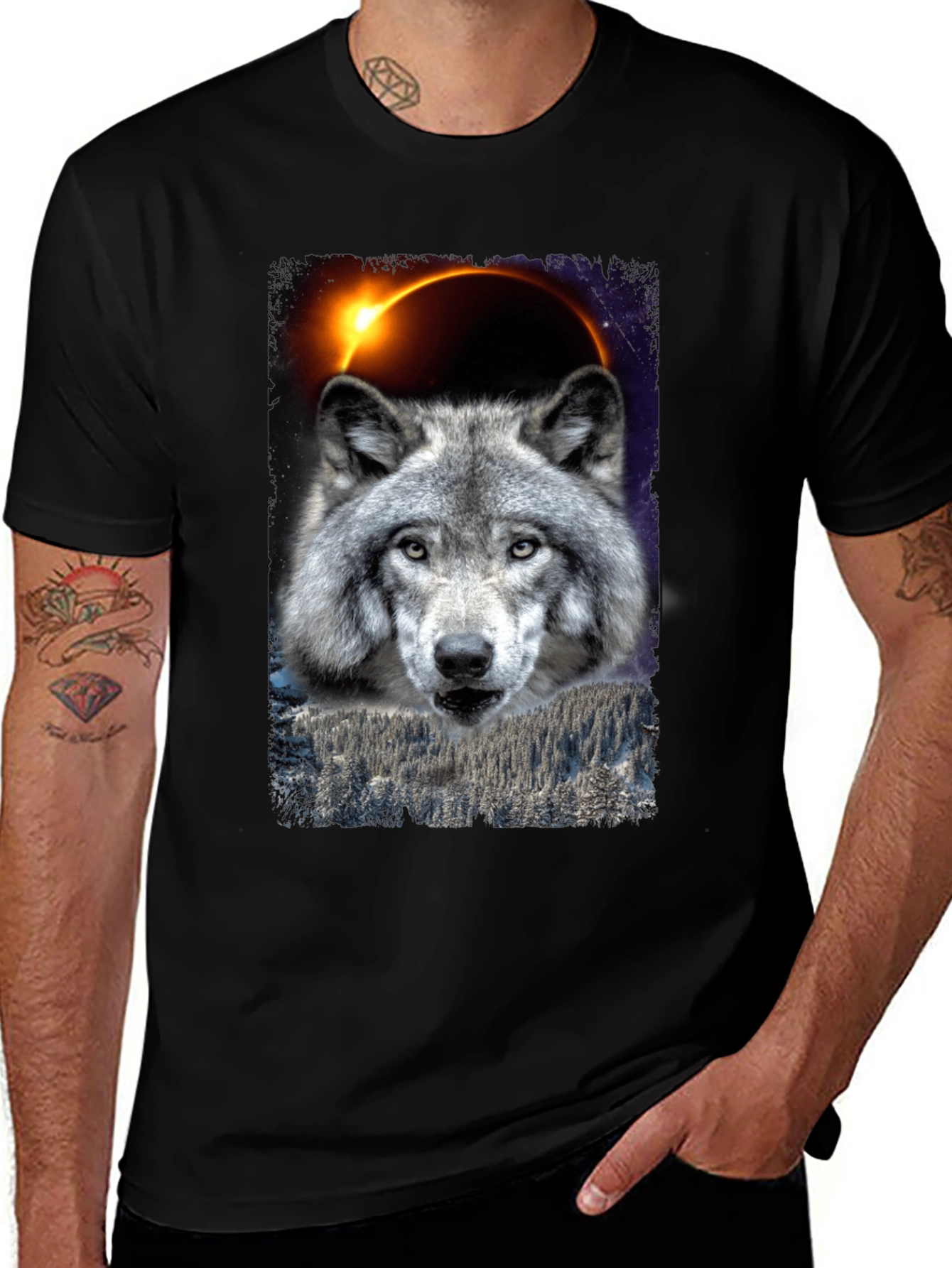 Variant 14 of Wolf Eclipse Graphic Tee - Black T-Shirt