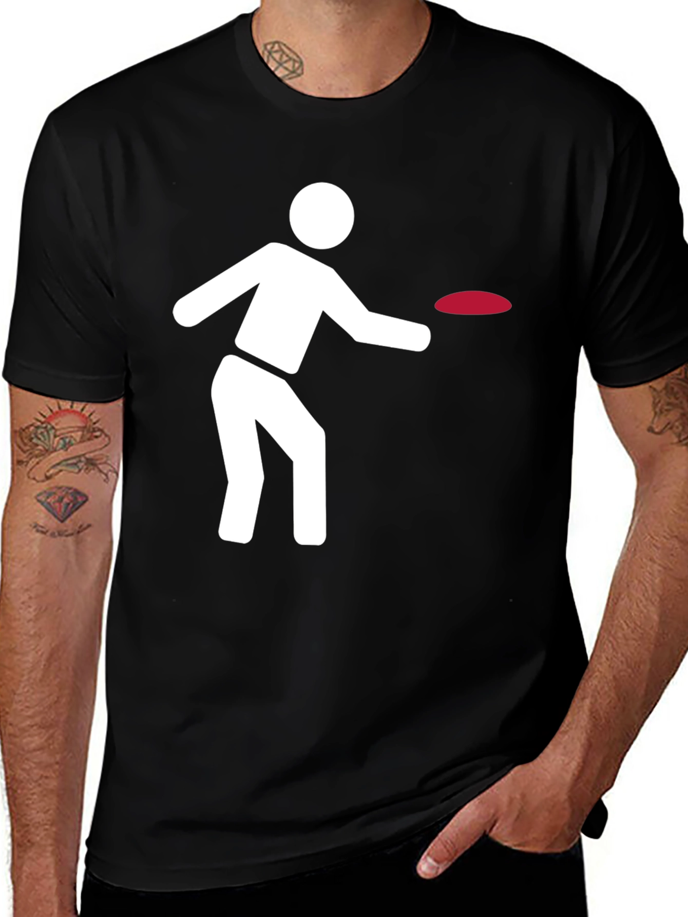 Frisbee Player Graphic Tee - Black Cotton Comfort