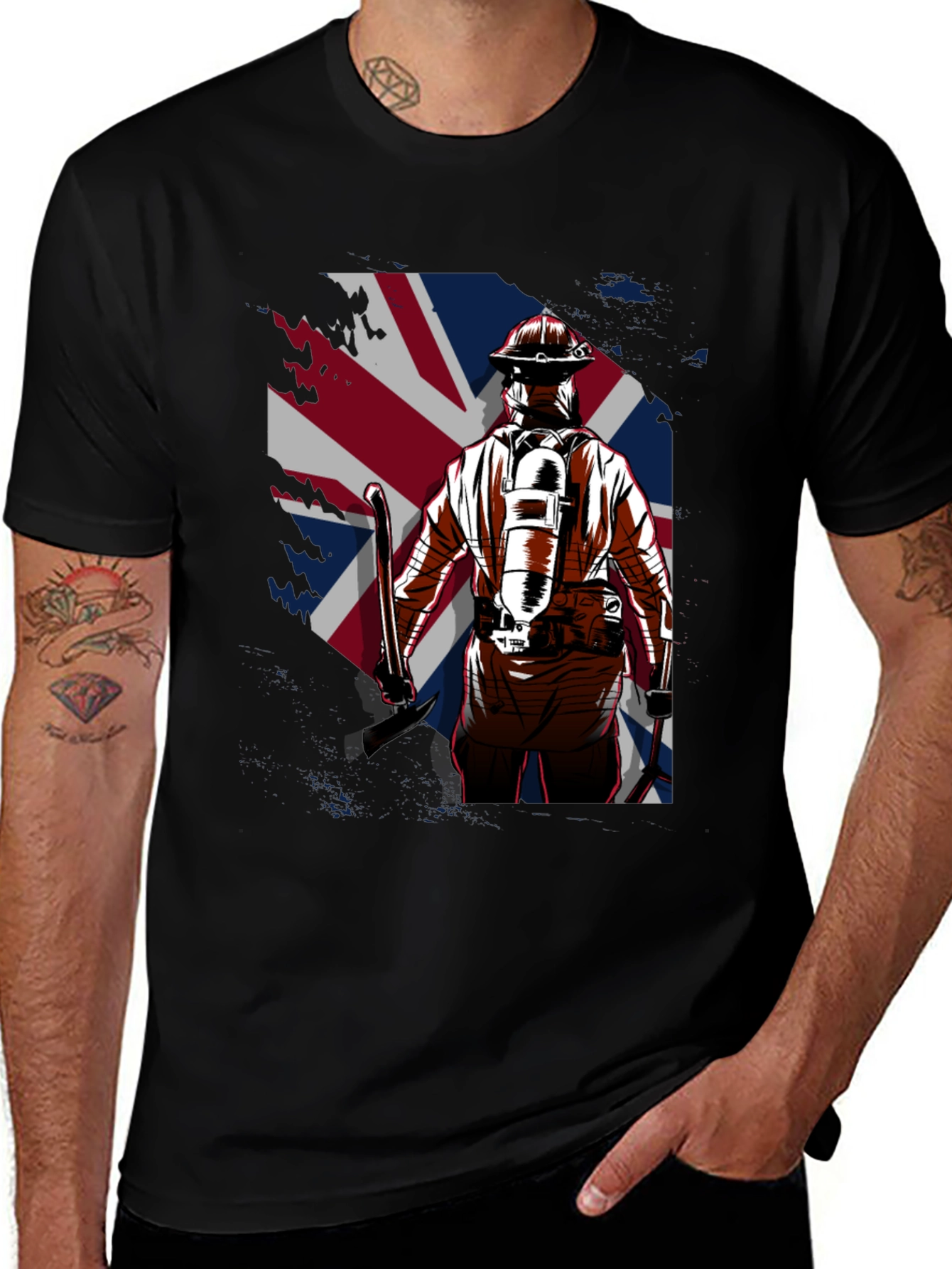 Firefighter UK Flag Graphic T-Shirt