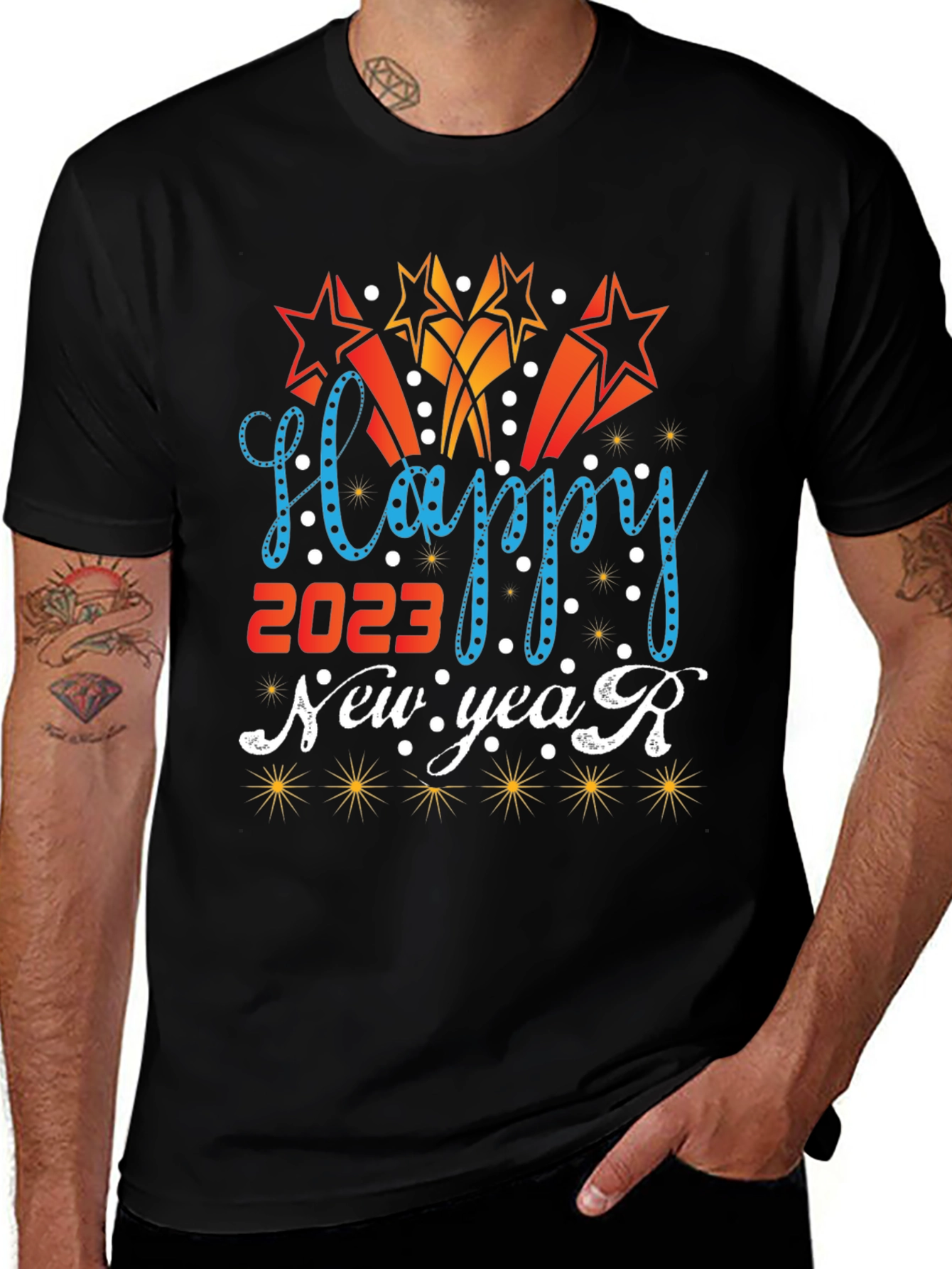 Variant 9 of Happy New Year 2023 Graphic Tee - Black