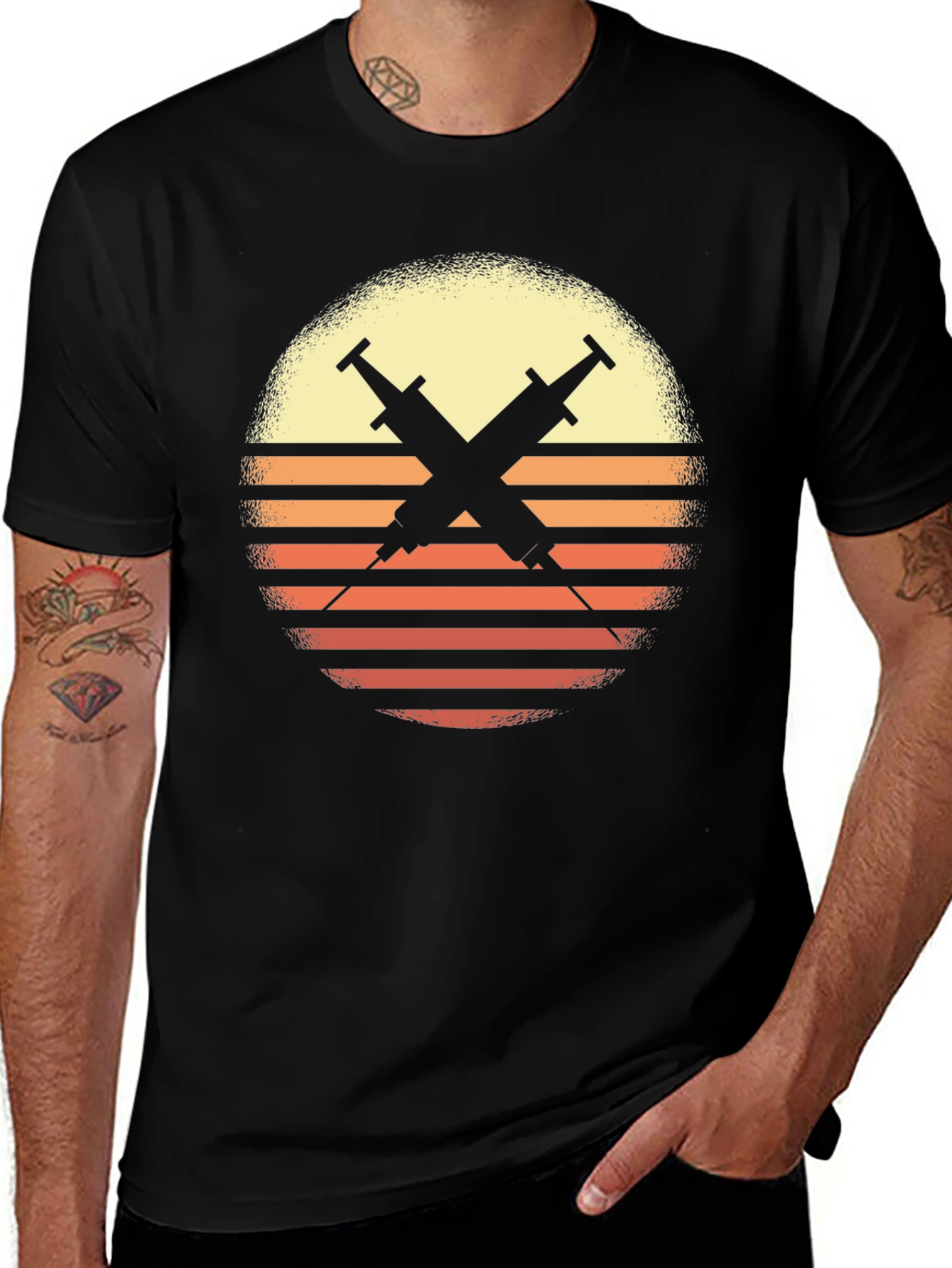 Variant 22 of Retro Sunset Syringe Tee - Vaccinate!