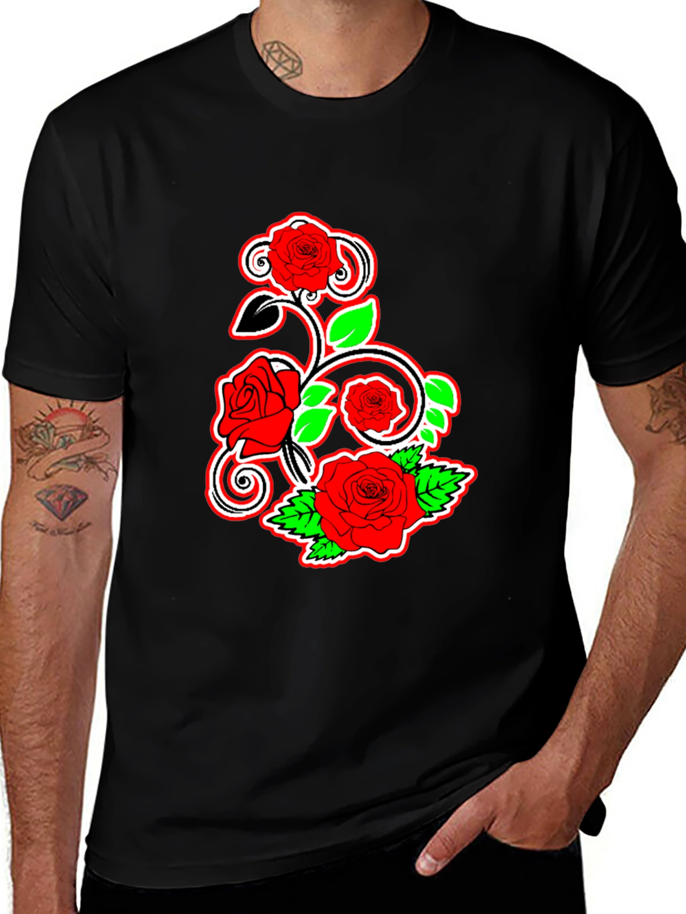 Variant 10 of Floral Rose Graphic Tee - Black