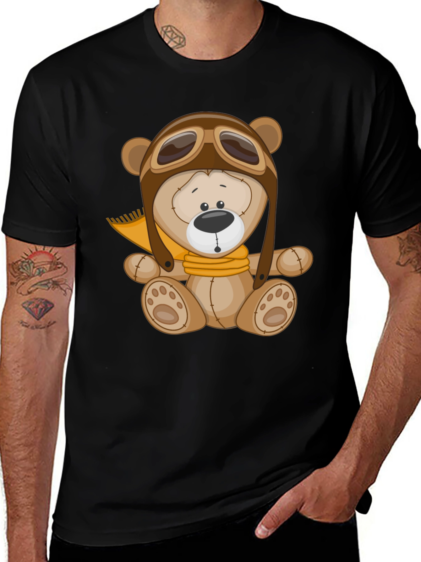 Variant 13 of Aviator Bear T-Shirt - Black Cotton Graphic Tee