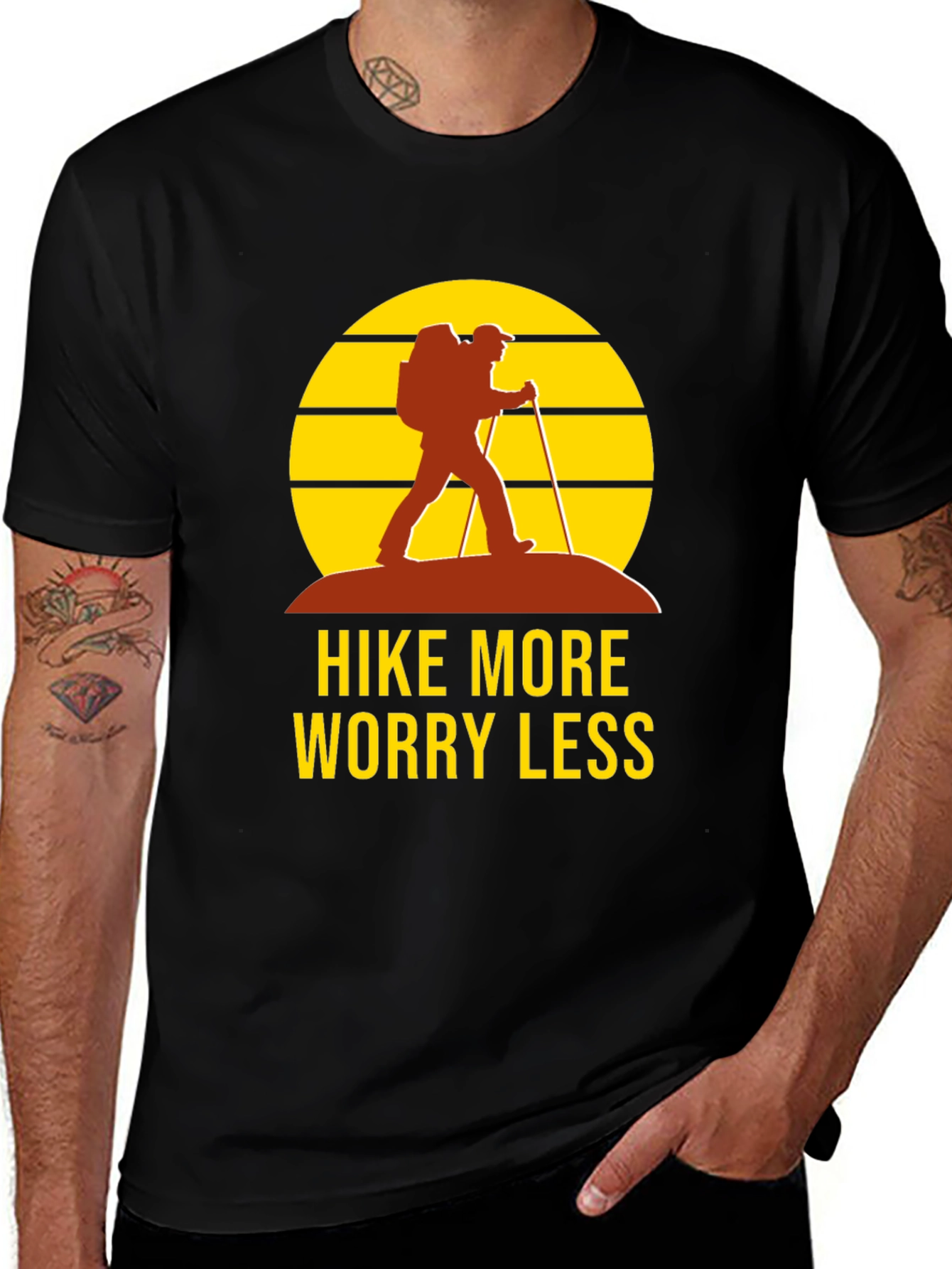 Variant 5 of Hike More Worry Less Black Graphic Tee