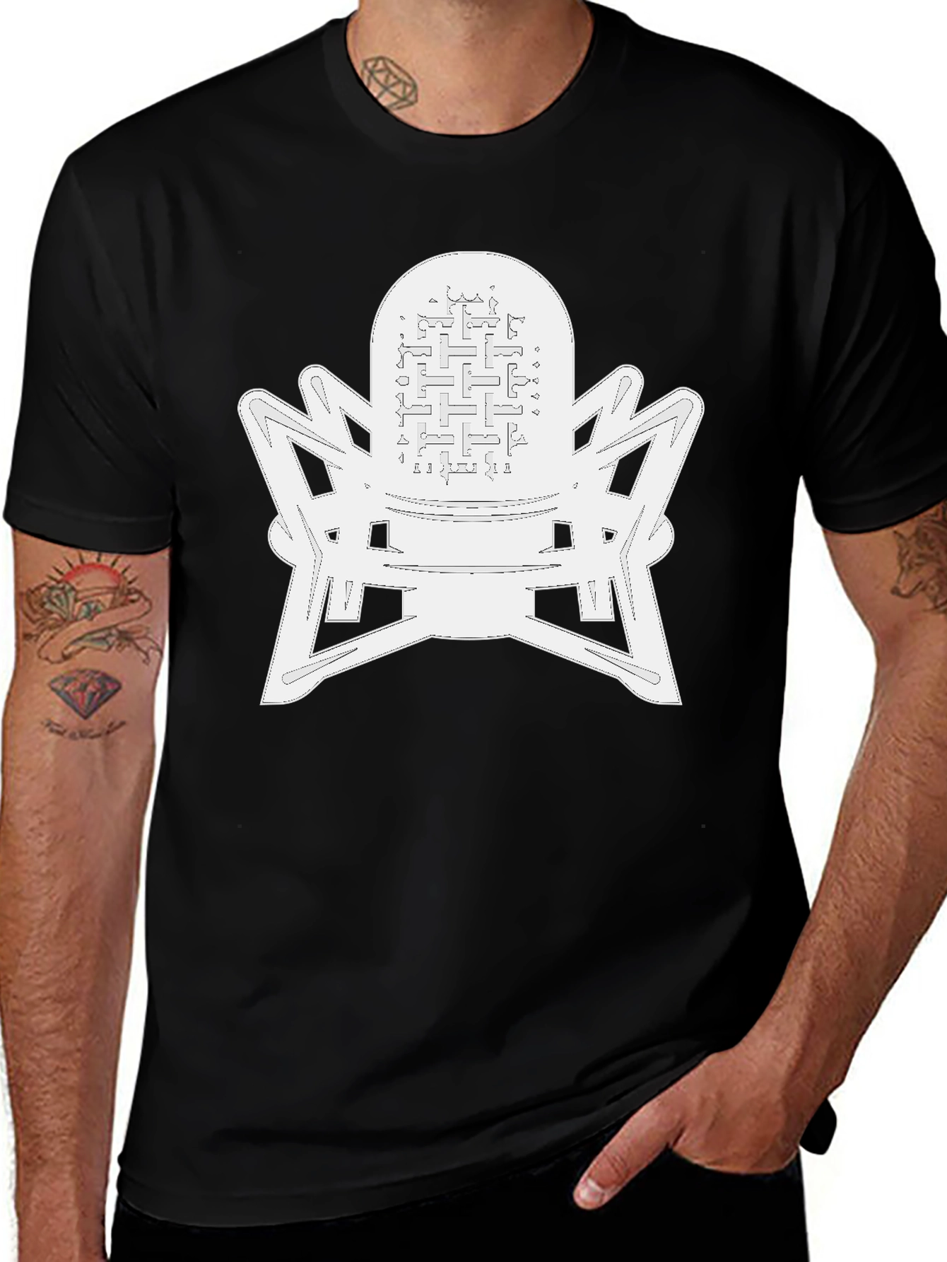 Variant 20 of Abstract Microphone Graphic Tee - Black Cotton T-Shirt