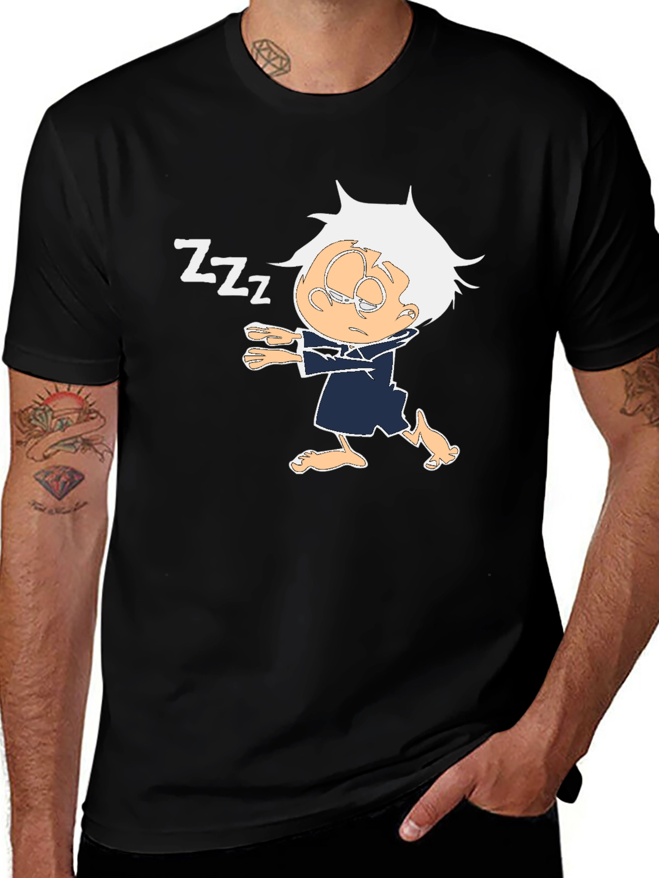 Variant 18 of Sleepy Cartoon Character Black T-Shirt