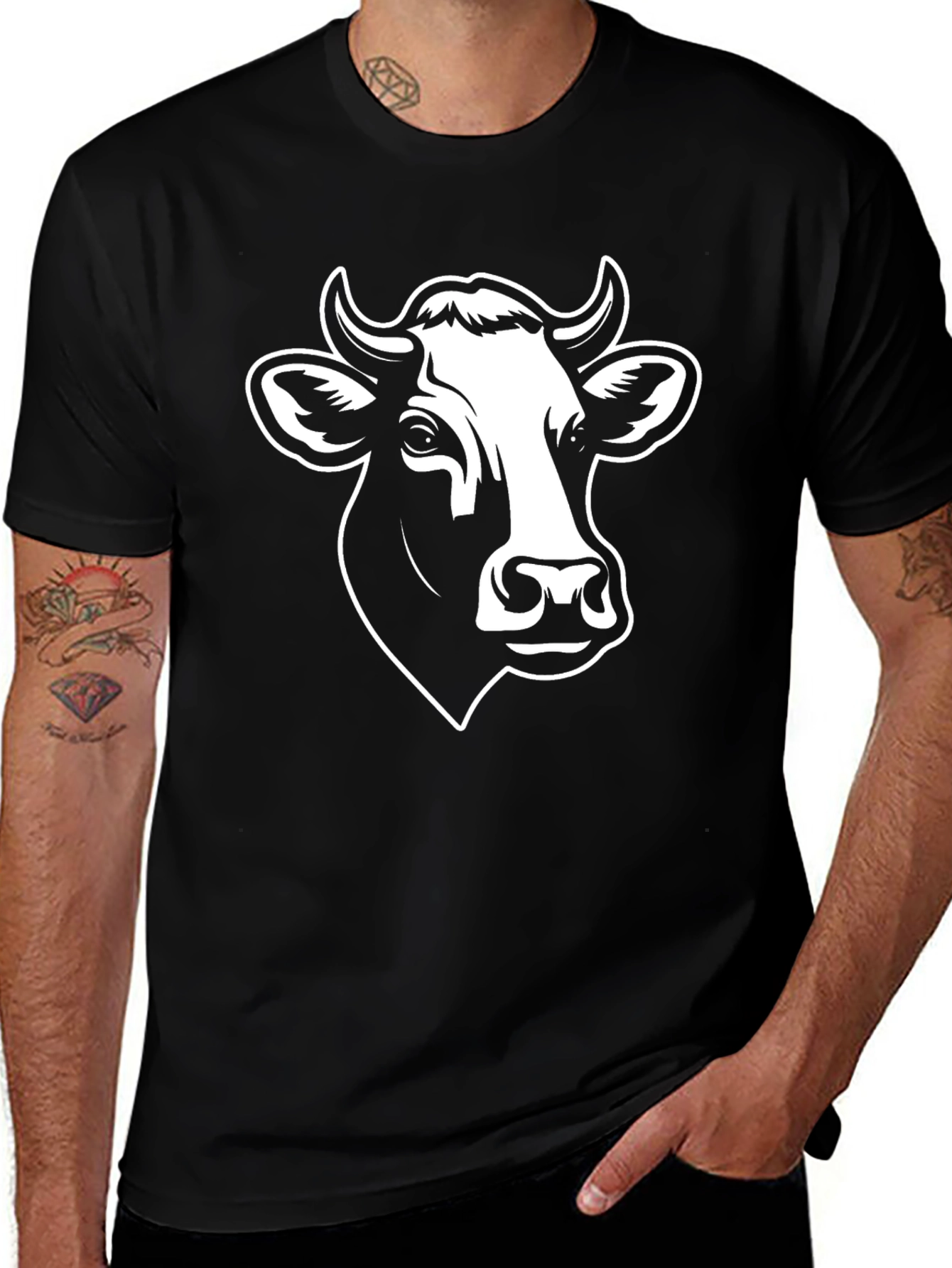 Variant 13 of Cow Head Graphic Tee - Black