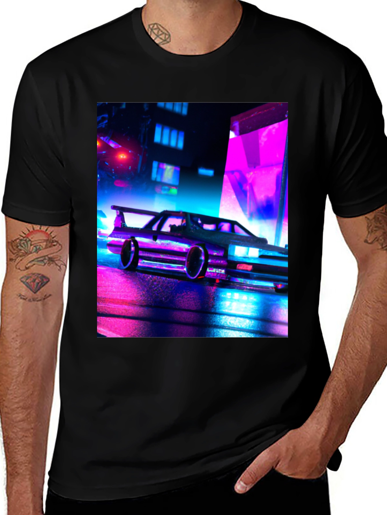 Variant 14 of Neon Car Graphic Black T-Shirt