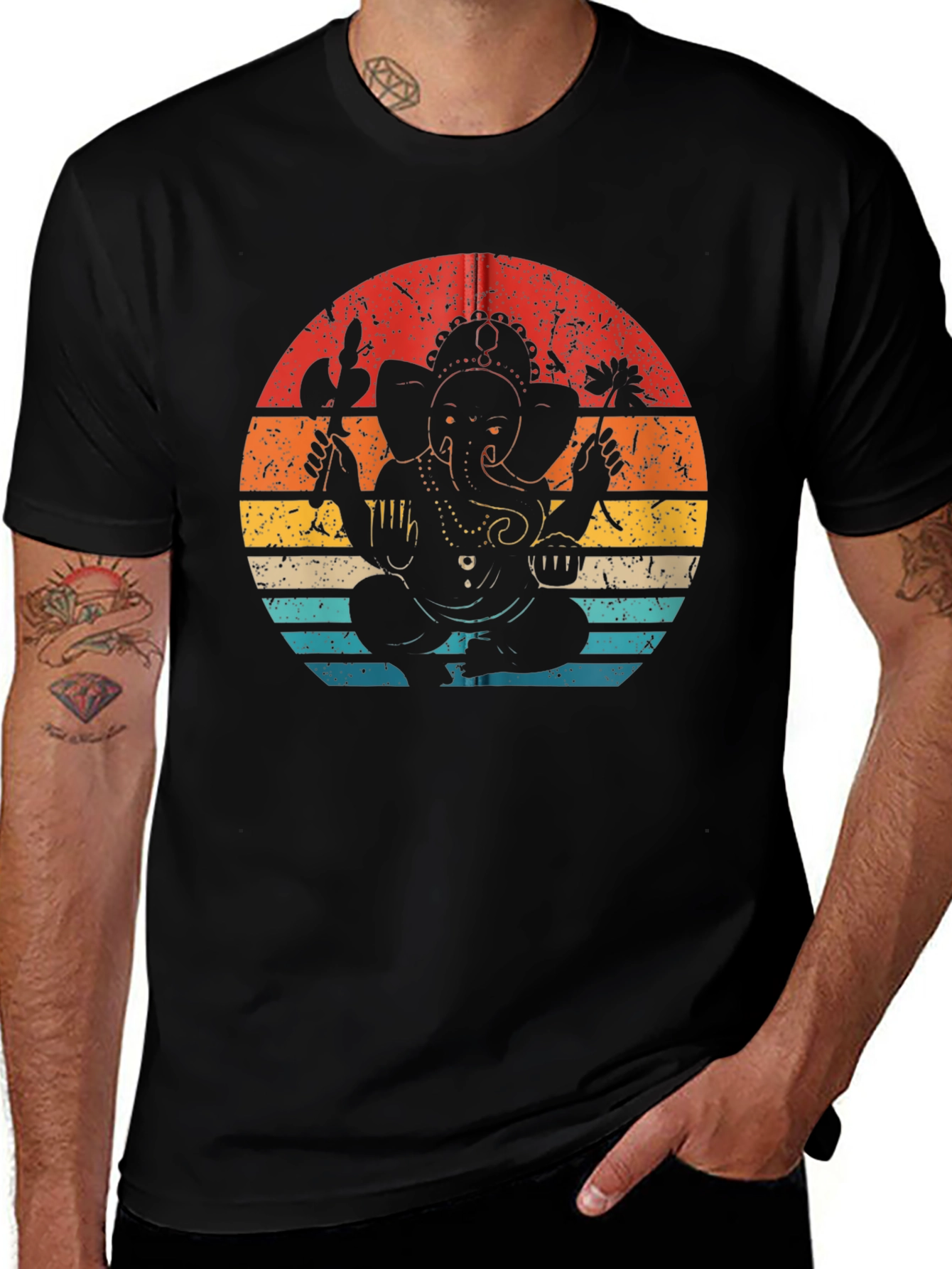 Ganesh Graphic Tee - Retro Style Black T-Shirt