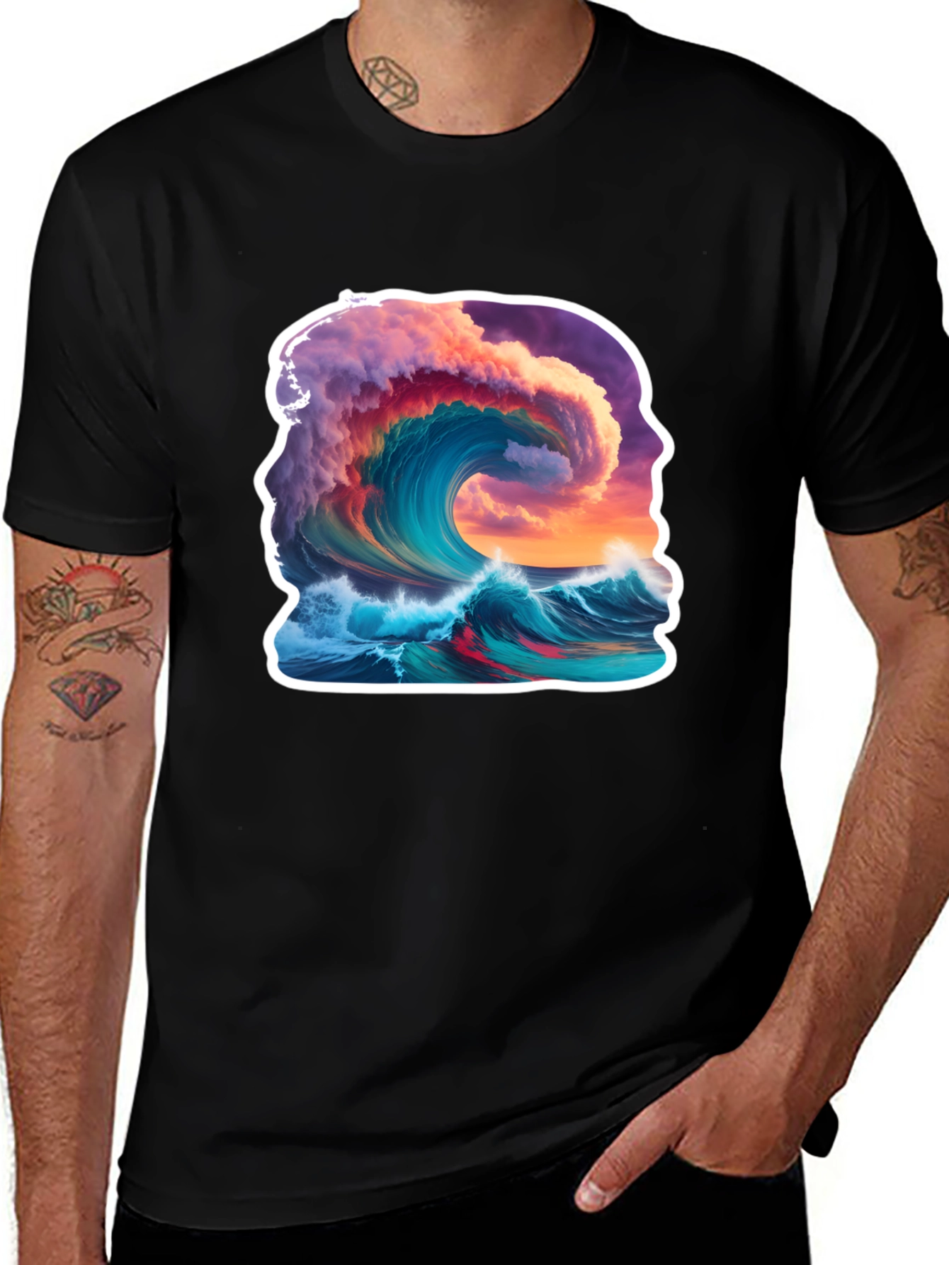 Variant 9 of Ocean Wave Graphic Tee - Stylish Black T-Shirt