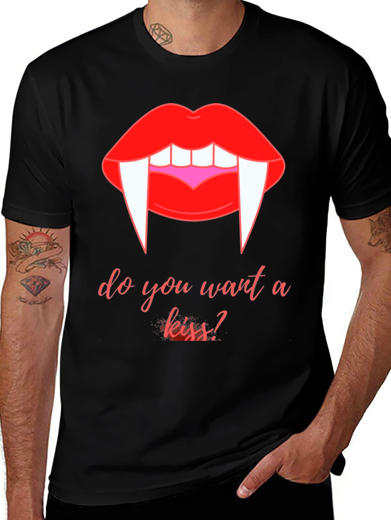 Variant 14 of Vampire Kiss Graphic Tee - Halloween Black T-Shirt