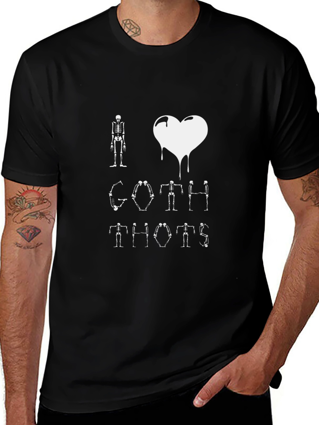 Variant 21 of I Heart Goth THOTS Skeleton Graphic Tee - Black