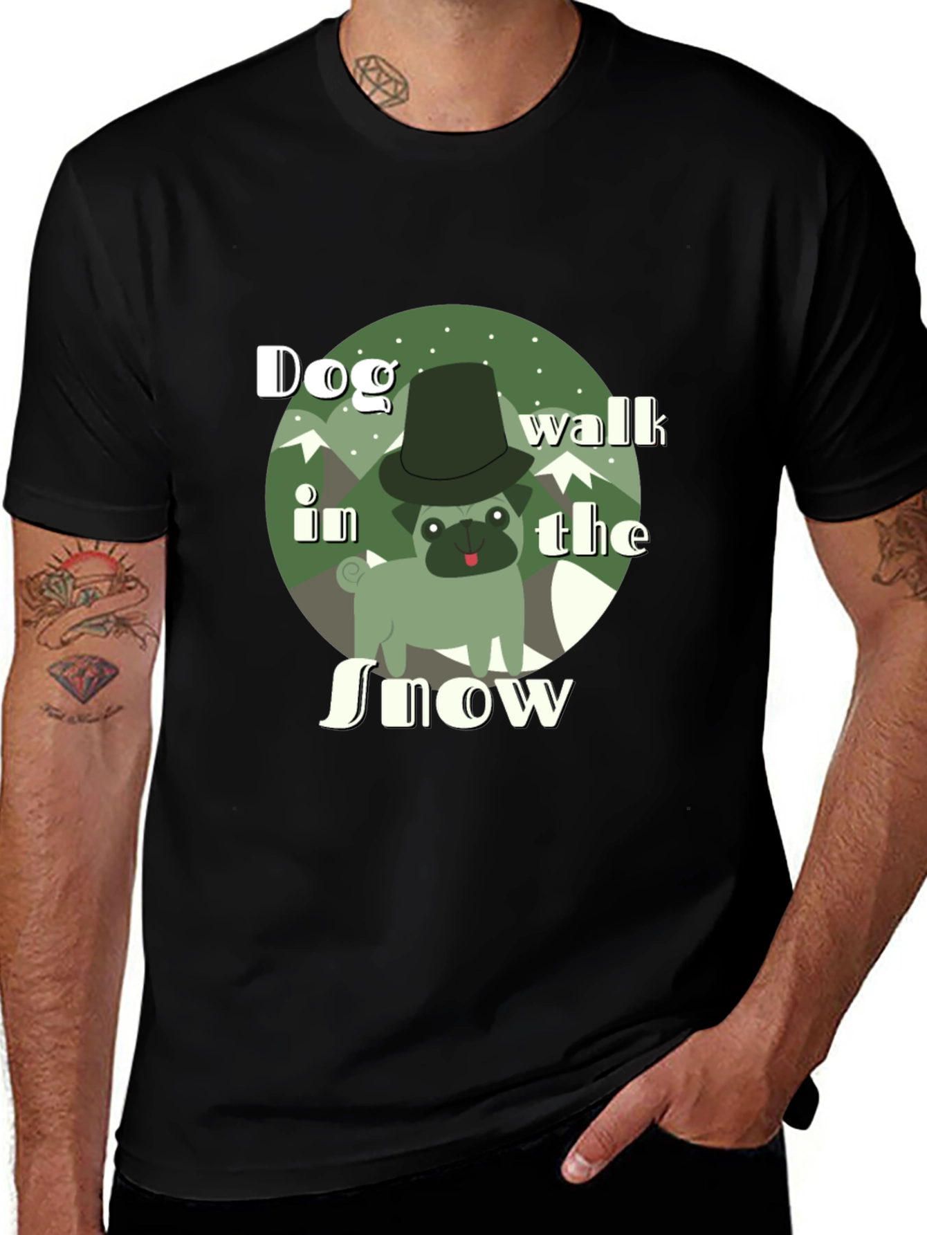 Variant 12 of Dog Walk in the Snow T-Shirt