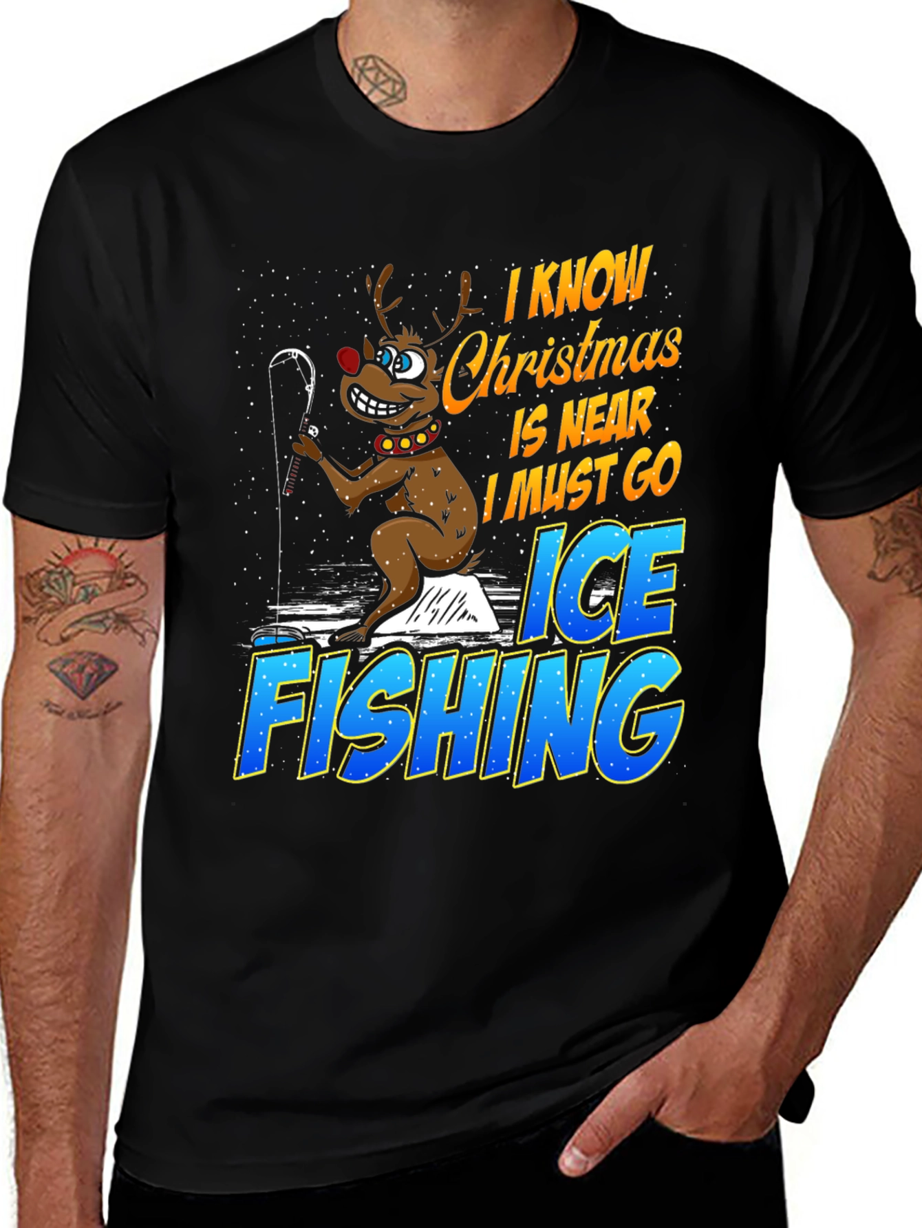 Variant 5 of Funny Christmas Ice Fishing Deer T-Shirt