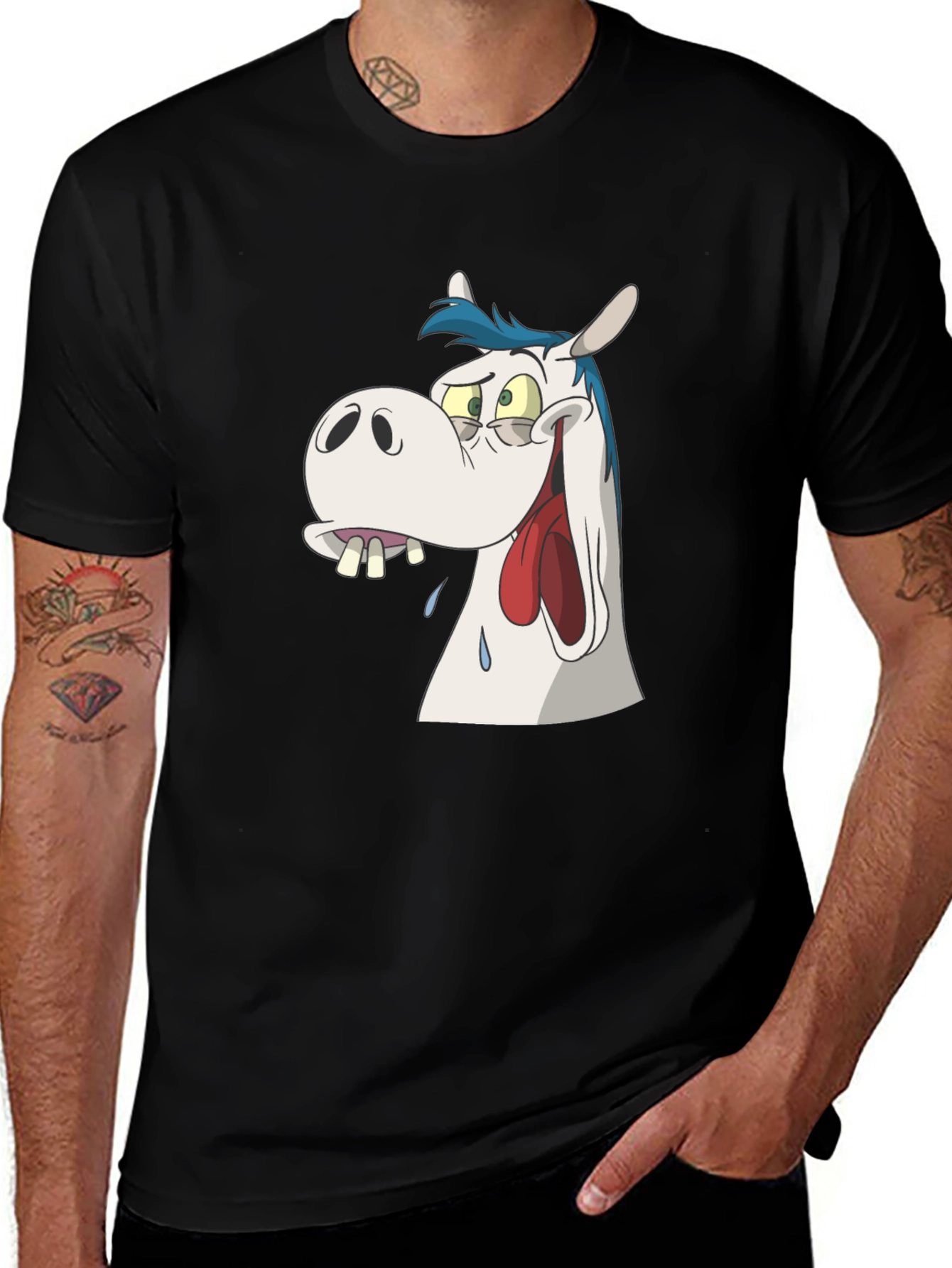 Variant 10 of Cartoon Horse Graphic Tee - Black Unisex T-Shirt
