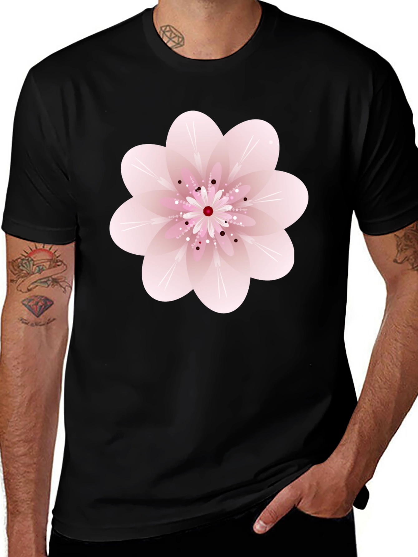 Variant 27 of Black T-Shirt with Pink Floral Design