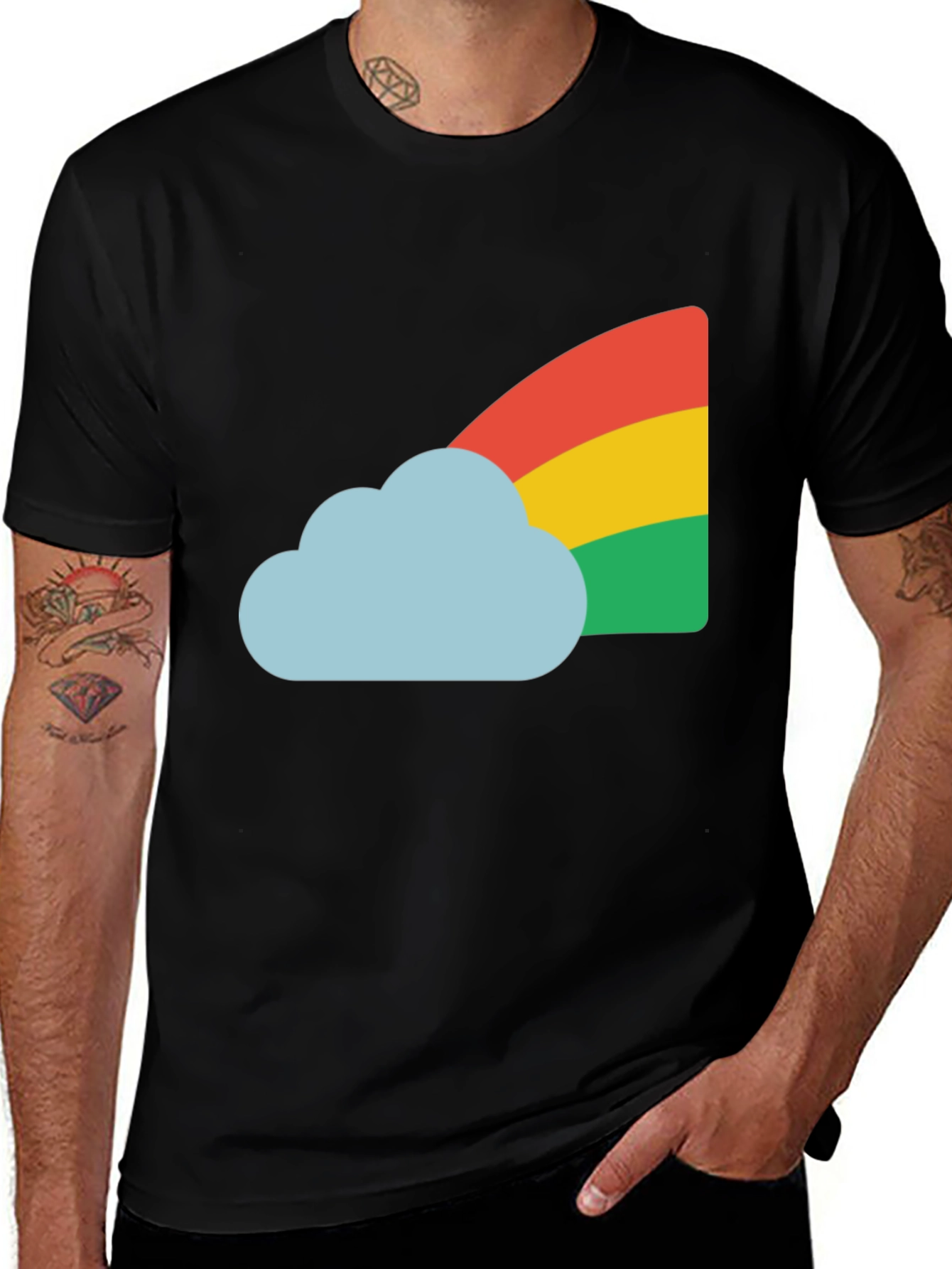 Variant 14 of Rainbow Cloud Graphic Tee - Black Cotton T-Shirt
