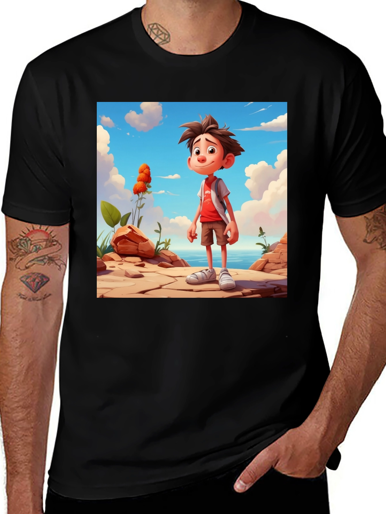 Variant 9 of Cartoon Character Graphic Tee - Black