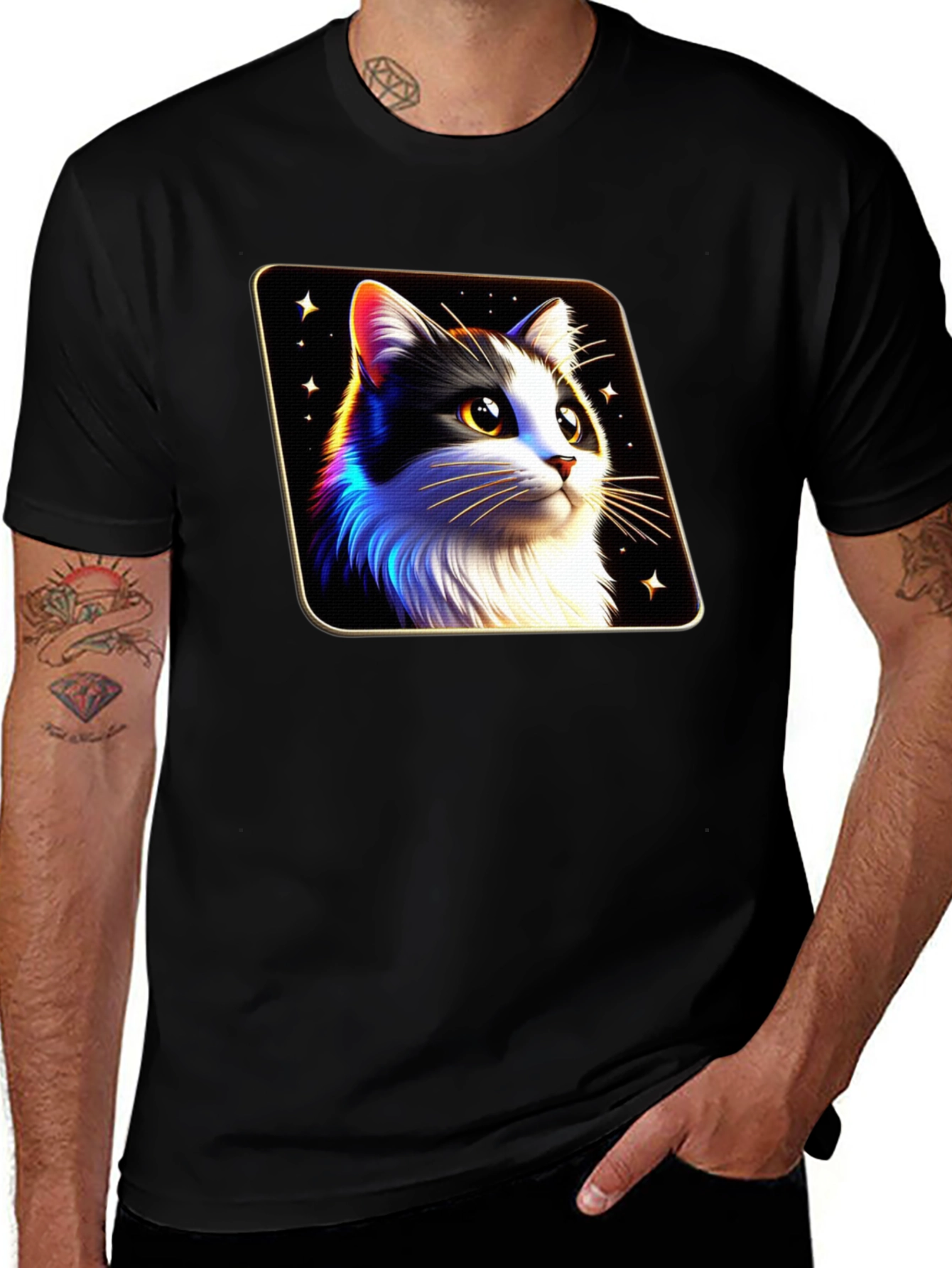 Variant 4 of Cat Portrait Graphic Black T-Shirt
